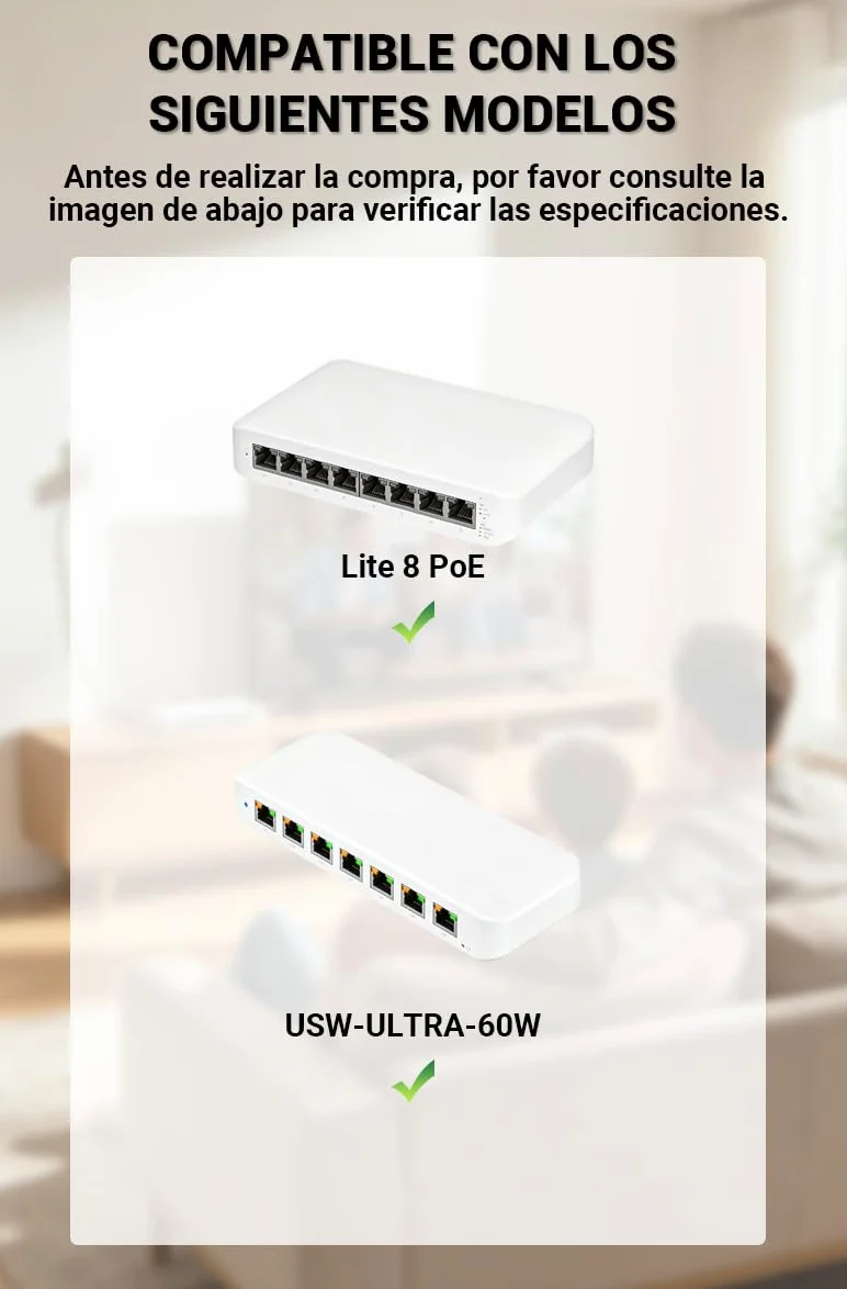 54V 1,1A Chargeur pour UbiQuiti Network USW-LITE-8-POE Switch Gigabit | Remplacement 60 W Adaptateur compatible avec USW-Ultra-60W, NY-PW0L2-05401100, UniFi Lite 8 PoE, câble 1,5 m, blanc