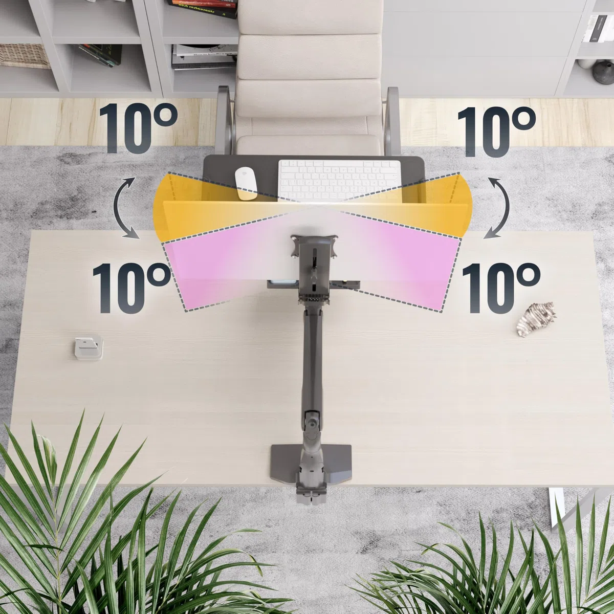 RICOO TS5411 Support Écran PC TV 13 17 19 22 24 27 28 32 Pouces VESA 75x75 100x100 Ressort à gaz Rangement Clavier Orientable Inclinable Rotatif Universel Fixation Bureau