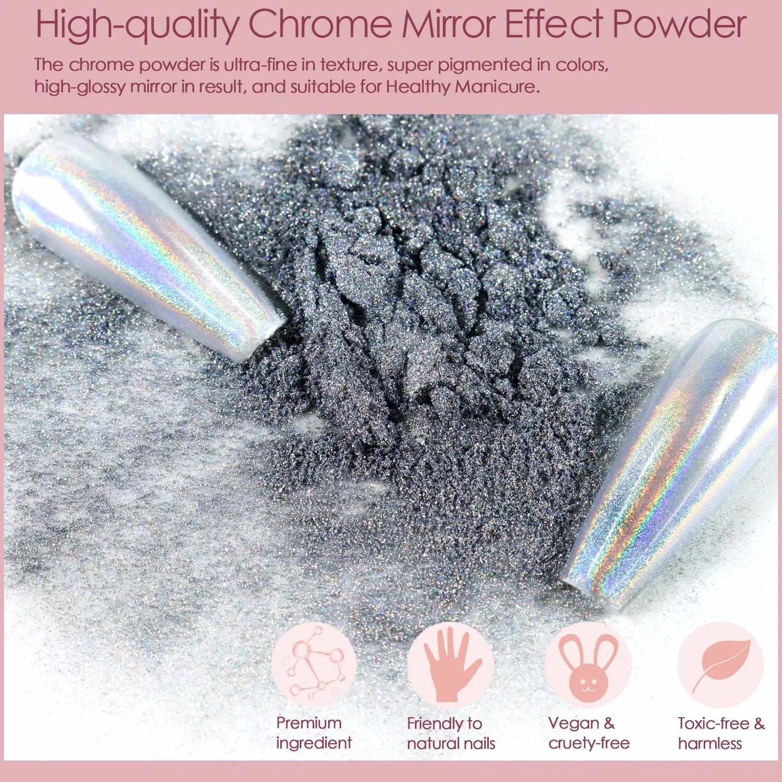Allstarry Chrome Ongle 4 Couleurs Poudre Or Argent Holographique Aurora Miroir Métallique Paillettes Nail Art