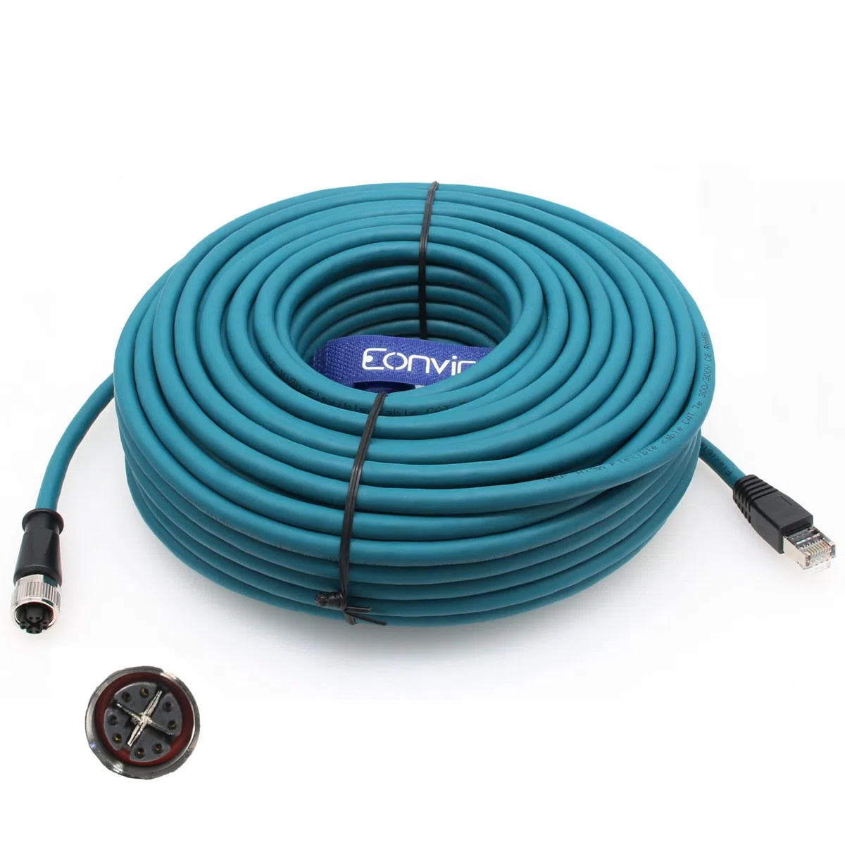 Câble Ethernet M12 X Code 8 broches femelle vers RJ45 Cat-7e High Flex pour caméra industrielle Cognex (50 m)
