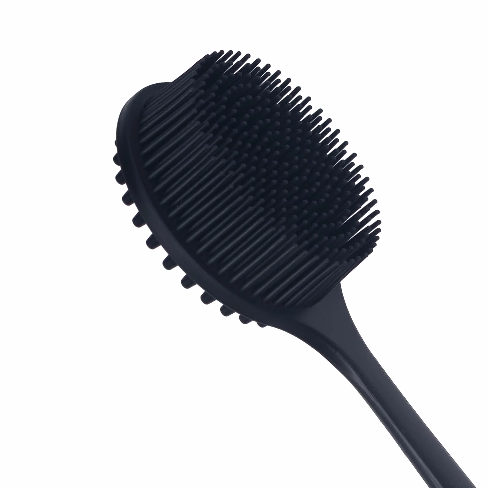 Brosse à dos pour douche en silicone souple avec long manche, sans BPA, hypoallergénique noir
