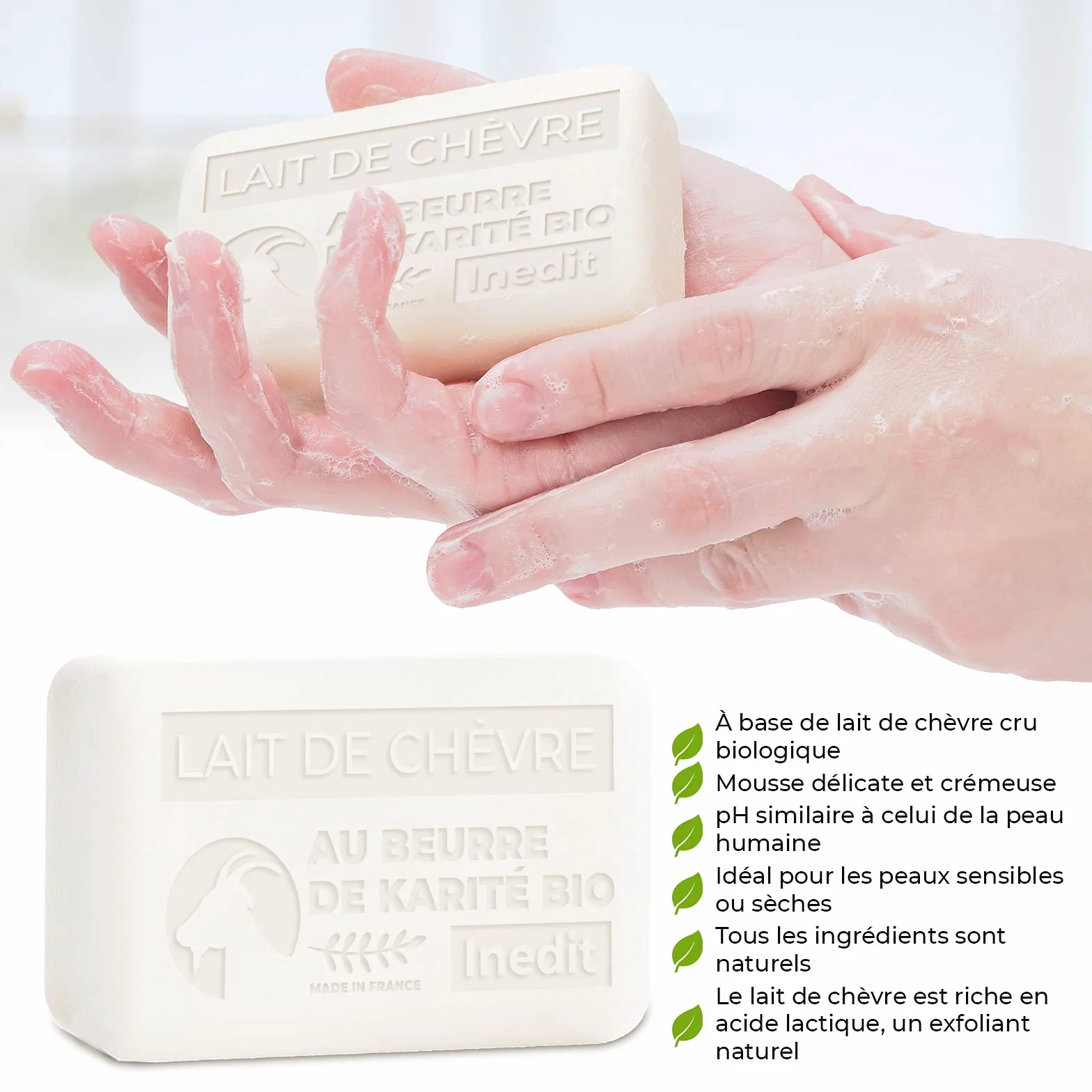 Savon Lait De Chèvre au Beurre de Karité Visage Peau Sensible 2 Pièces 200g Français