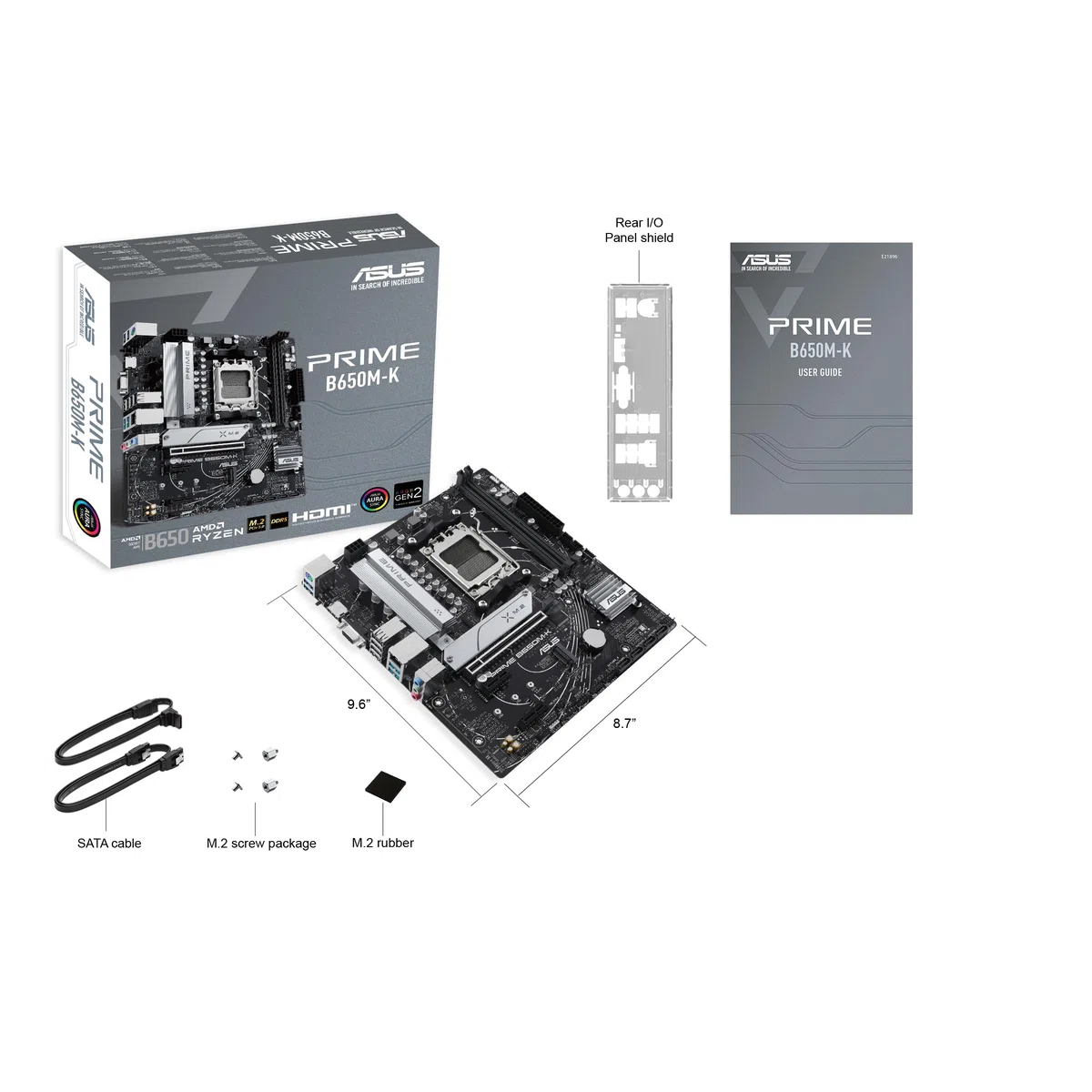 ASUS Prime B650M-K – Carte mère AMD Ryzen AM5 B650 Micro-ATX (DDR5, PCIe 5.0 M.2 Support, 2.5Gb Ethernet, HDMI, VGA, USB 3.2 Gen 2 arrière, USB 3.2 Gen 1 Type-C Avant, Aura Sync RGB)