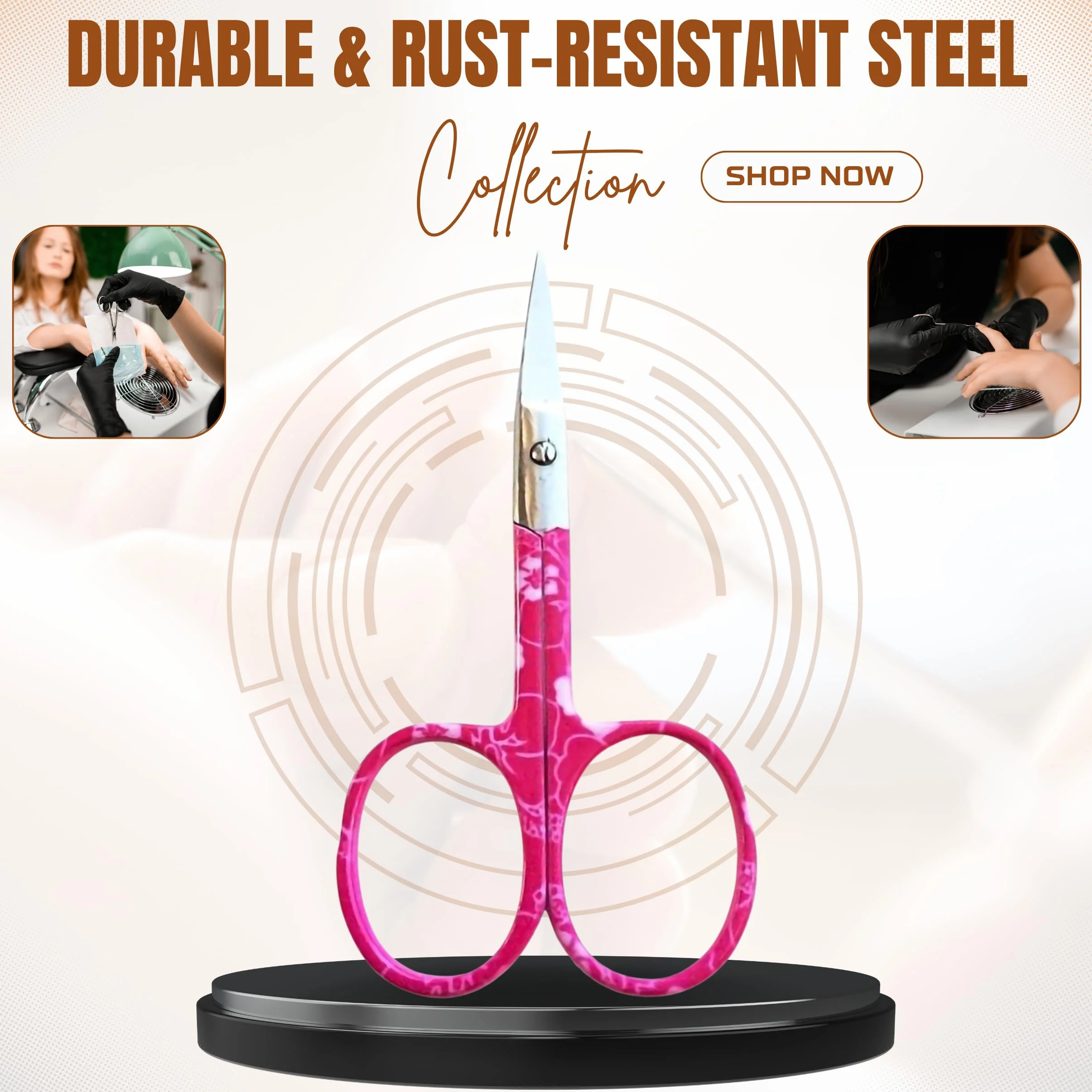 ASM Ciseaux à ongles incurvés 9,5 cm - Coupe-cuticules robustes pour sourcils, barbe et nez (rose)