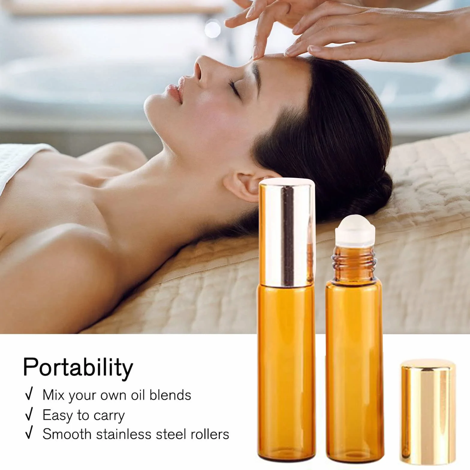 Flacon Roll On en Verre Vide 2 Pcs pour Huile Essentielle Aromathérapie avec Bille en Acier Inoxydable