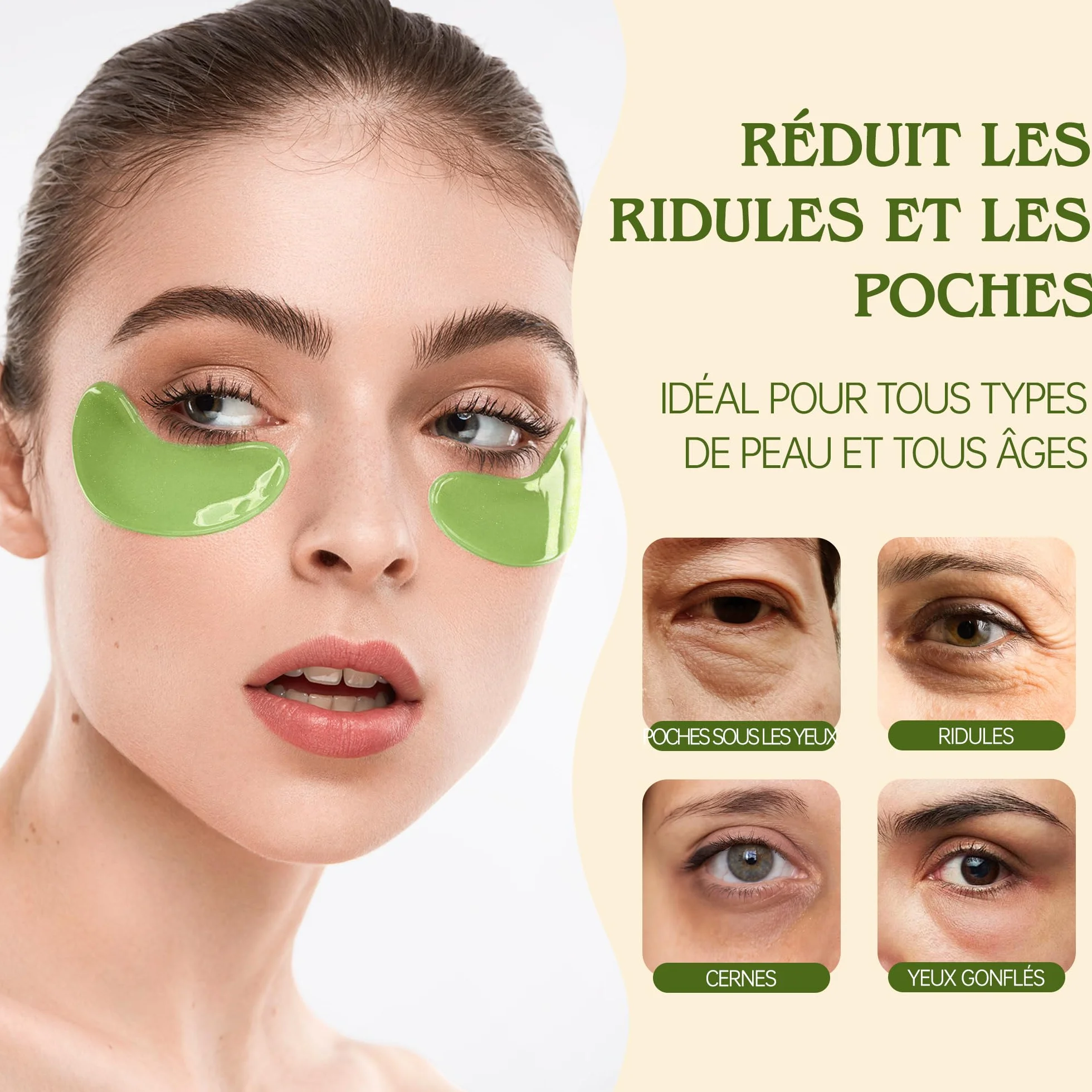 Patch yeux Acide hyaluronique Collagène 60pcs, Masque yeux réutilisable contre cernes poches rides, Eye Patch Hydrogel