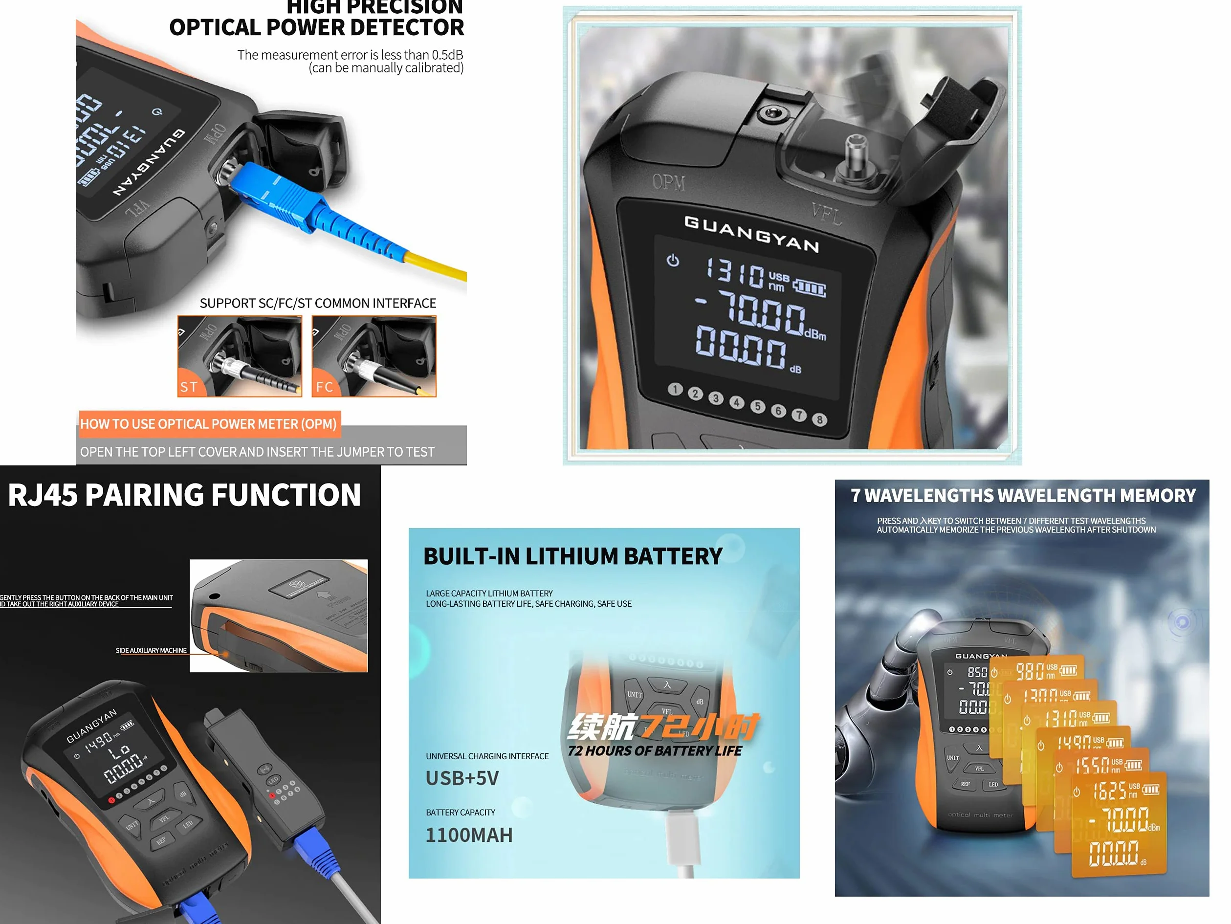 KALEA-INFORMATIQUE Testeur fibre optique Power Meter et VFL | Testeur fibre optique avec Power Meter, VFL et test Ethernet RJ45, écran LCD et batterie rechargeable.