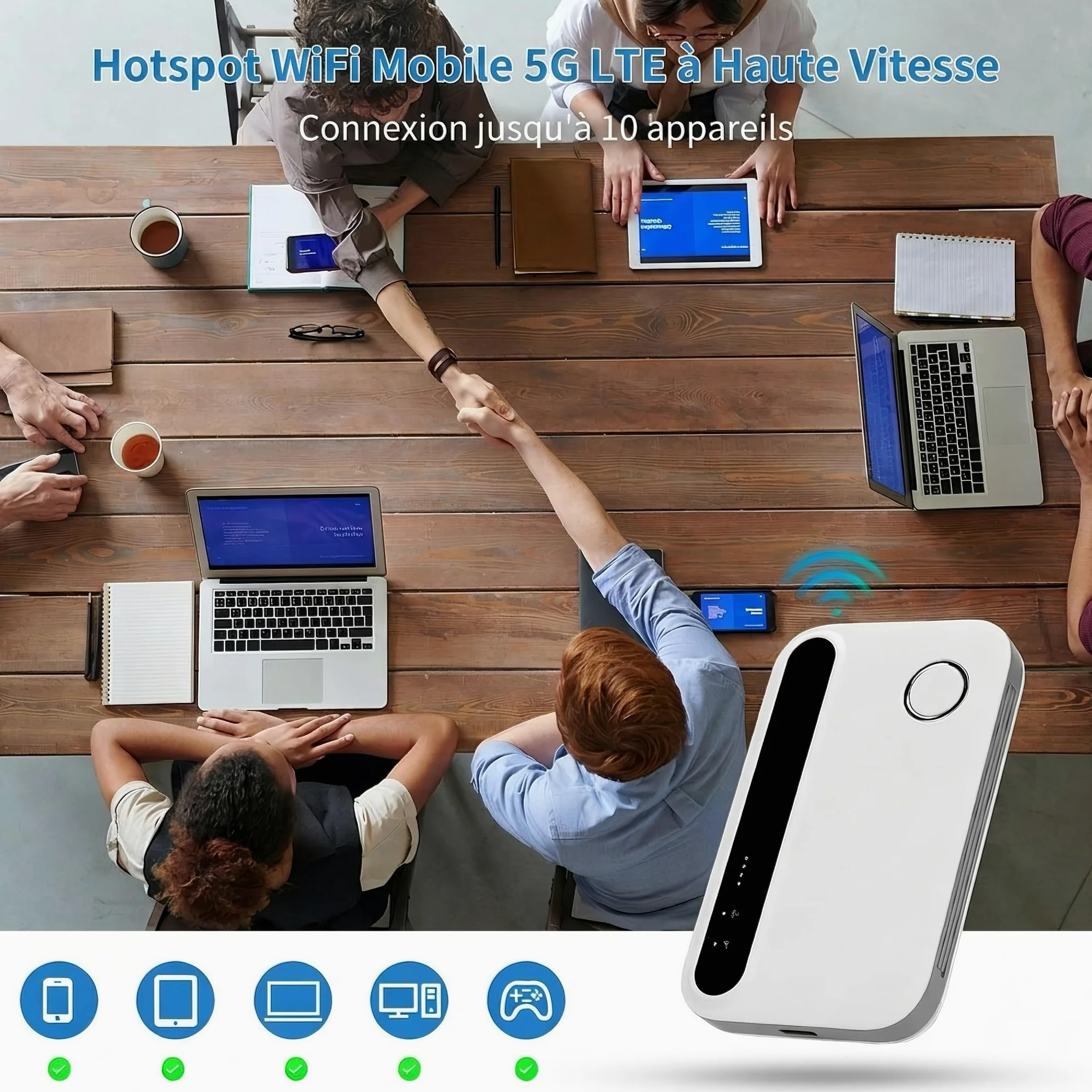 Routeur 5G/4G+ WiFi 6 Portable, Modem SIM Débloqué 300 Mbps, Connecte 32 Appareils, Idéal Télétravail & Voyage