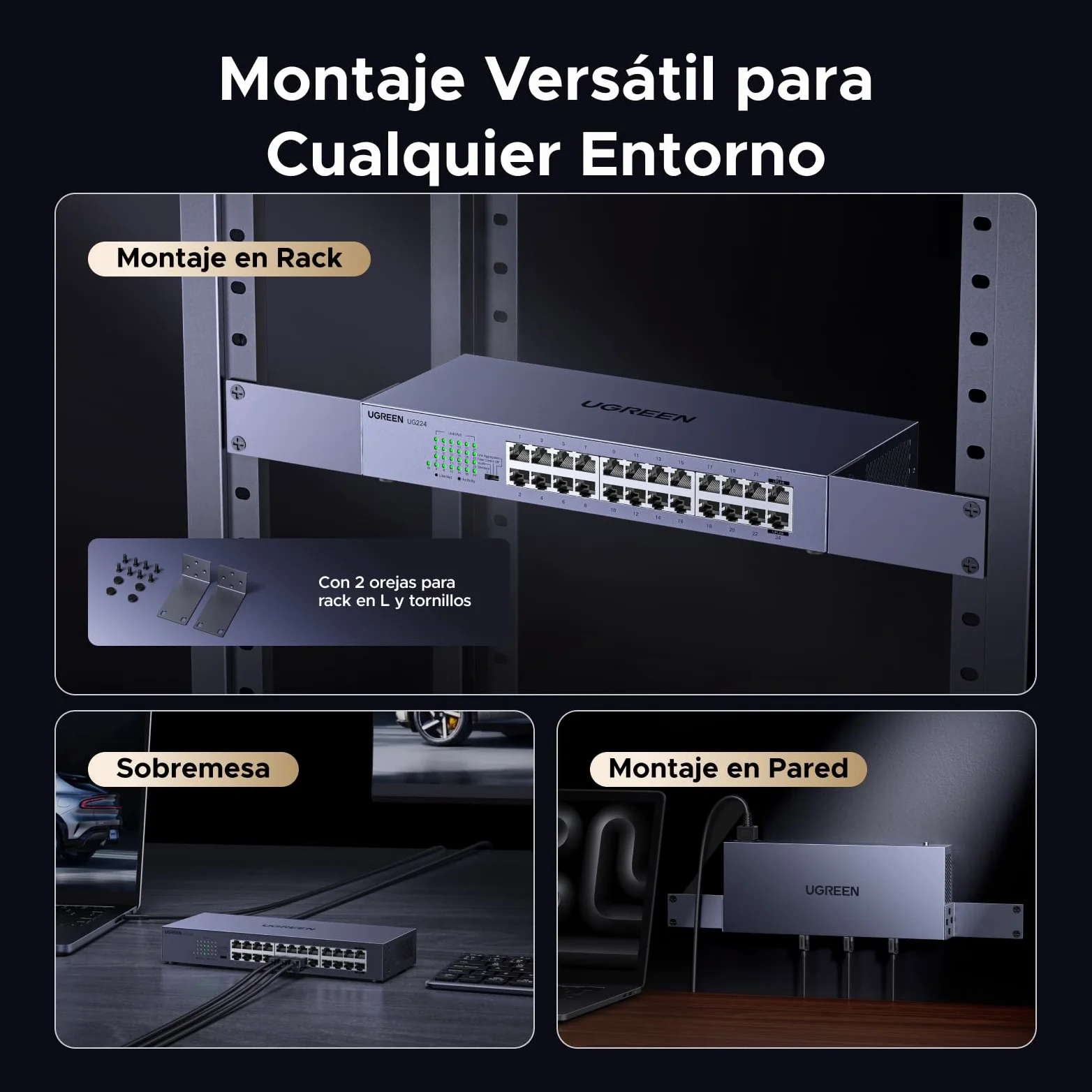UGREEN Switch Ethernet Gigabit 24 Ports Hub Réseau LAN 1000Mbps | Montage sur Bureau ou Mural Splitter pour Bureau et Maison Multiprise RJ45 Compatible avec PC TV Imprimante Caméra Routeur