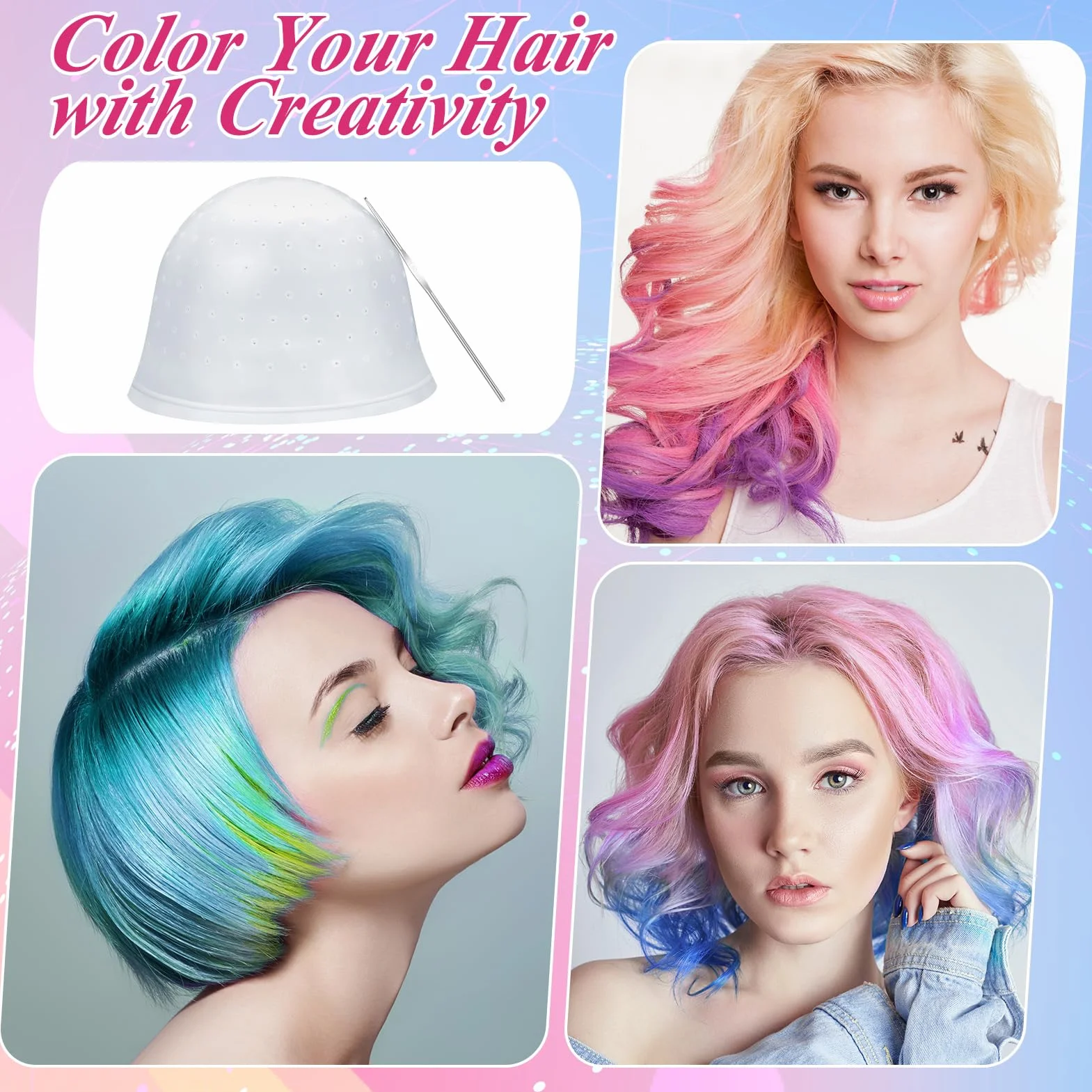 Bonnet Meches Cheveux Trous Pré-percés Professionnel Kit Coloration Cheveux 7 Pcs