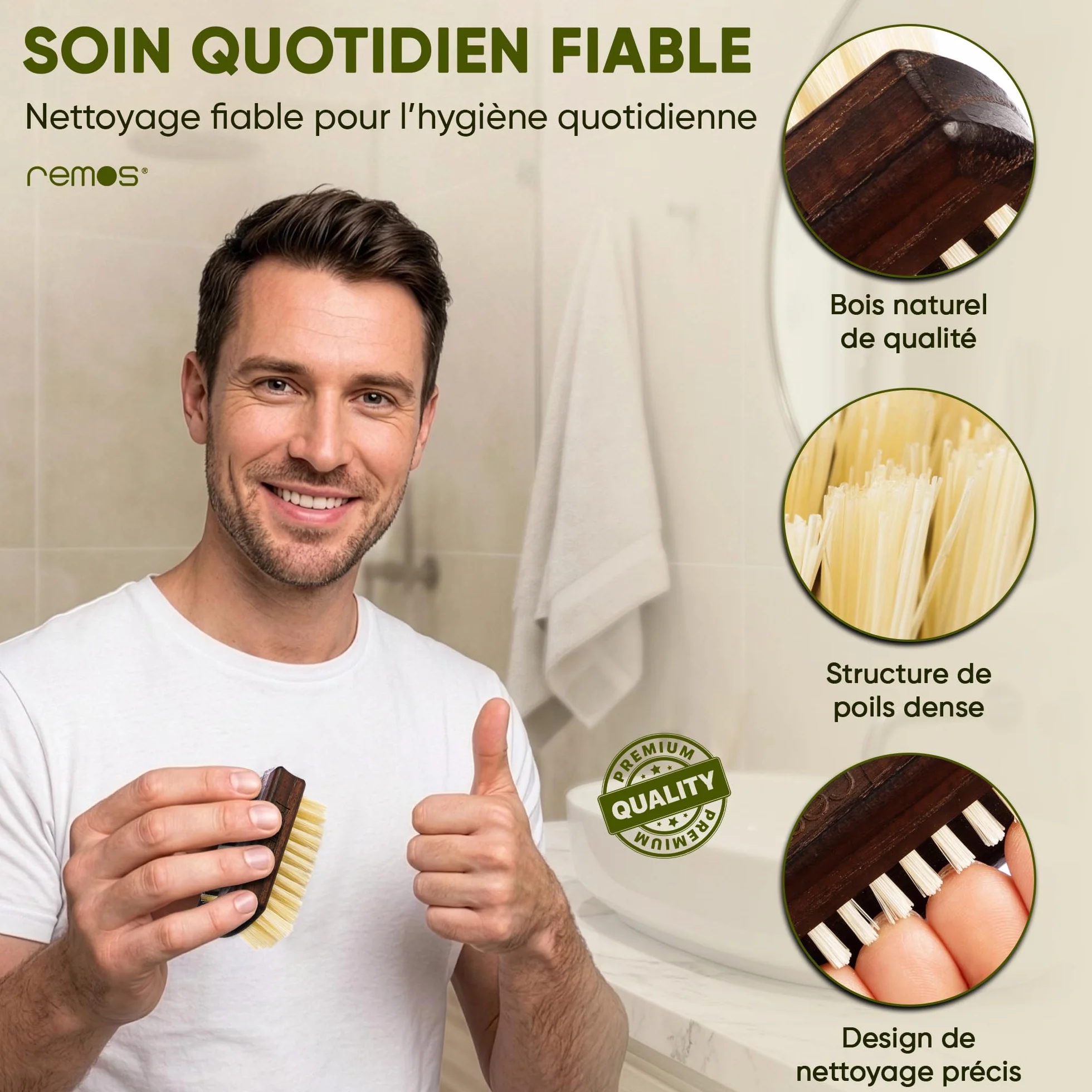 REMOS Mini Brosse à Ongles de Voyage Poils de Sanglier Bois de Hêtre 5,9 x 2,9 x 3 cm