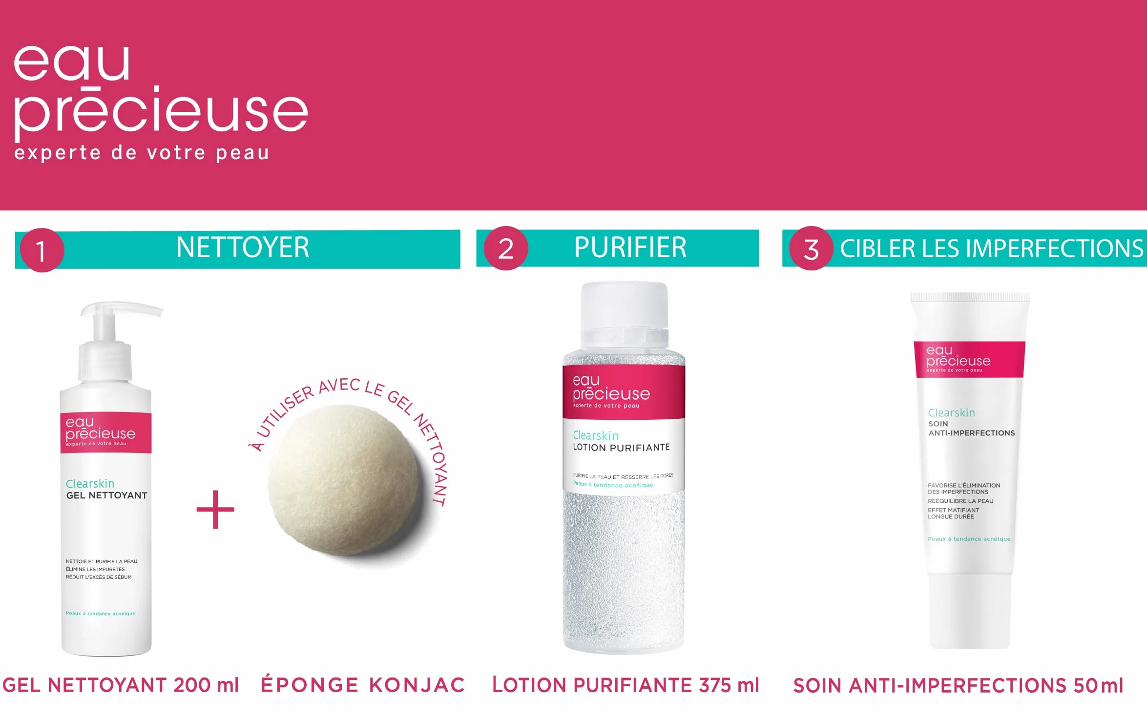 Eau Précieuse Trousse Mes Indispensables 3 Soins Visage Lotion Purifiante Gel Nettoyant Soin Anti-Imperfections
