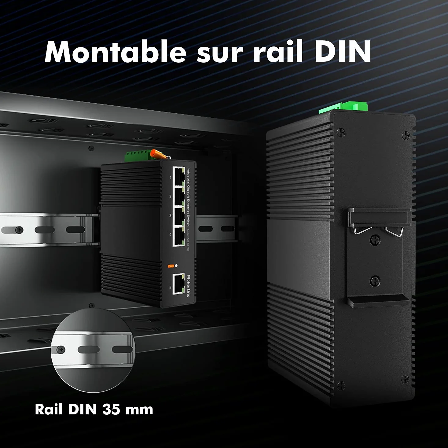 mokerlink 5 Ports Gigabit Ethernet Switch Industriel sur Rail DIN, Capacité de Commutation de 14 Gbit/s, Commutateur Réseau Non Géré Classé IP40 (-40 à 185°F), avec Alimentation