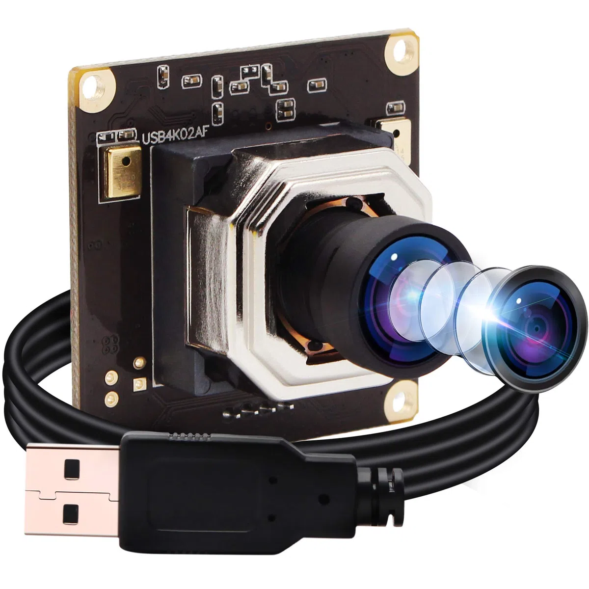 ELP 4K Module de caméra autofocus Ultra HD USB avec objectif sans distorsion IMX415 Capteur 2160P 30fps Webcam USB4K02AF-V100
