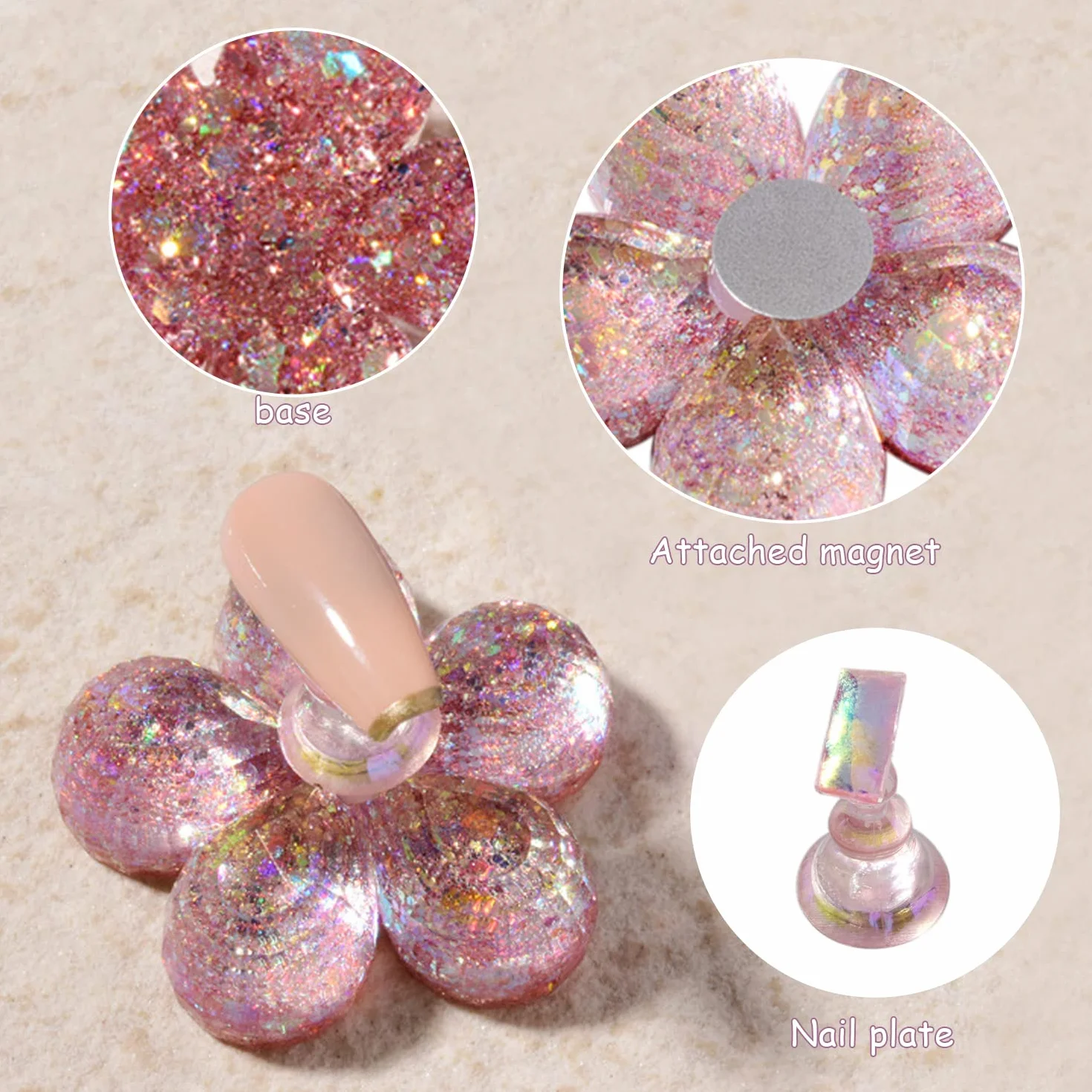 Support d'art d'ongle magnétique rose 10 pièces, présentoir peinture ongle outil pratique faux ongles avec 3 bases