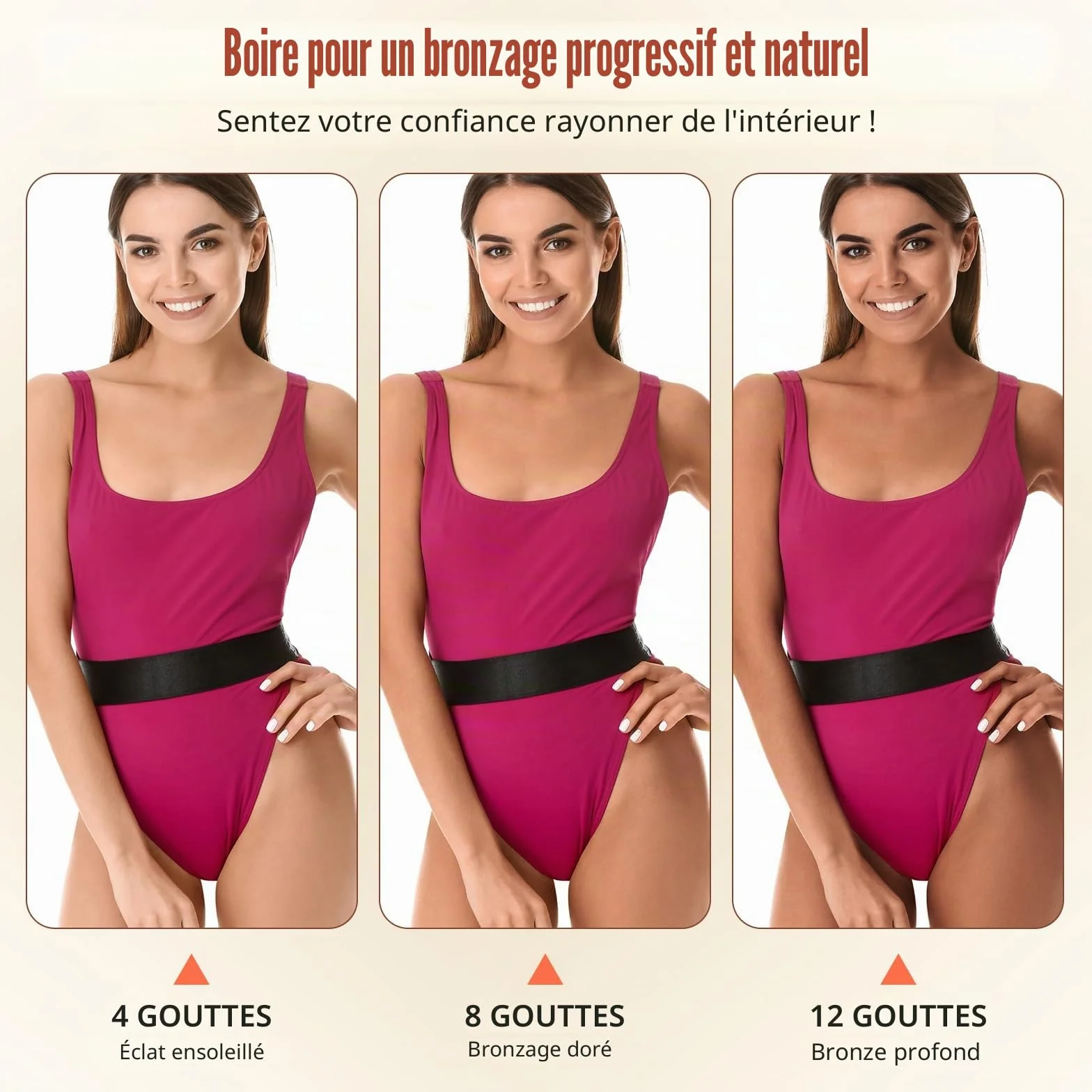 Gouttes de bronzage sans soleil à boire, hydratante pour visage et corps, lueur ensoleillée