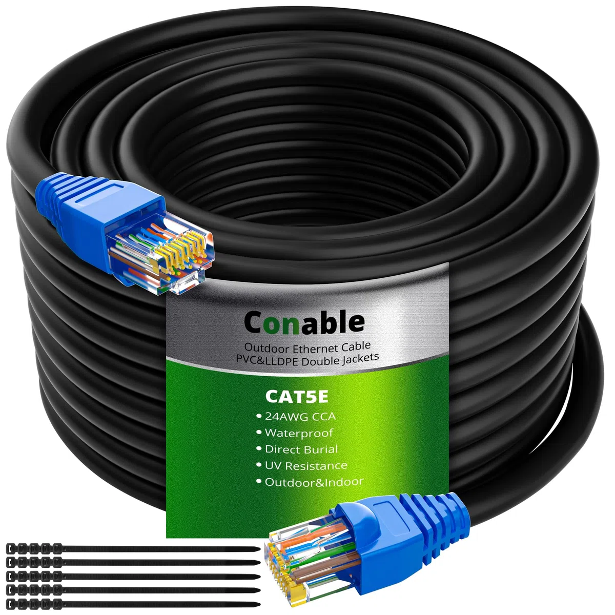 Câble Ethernet d'extérieur Cat5e de 150,2 m, câble réseau Internet LAN très résistant, plus flexible que le câble Cat 6, imperméable, double gaine en PVC et polyéthylène basse densité UV pour mur