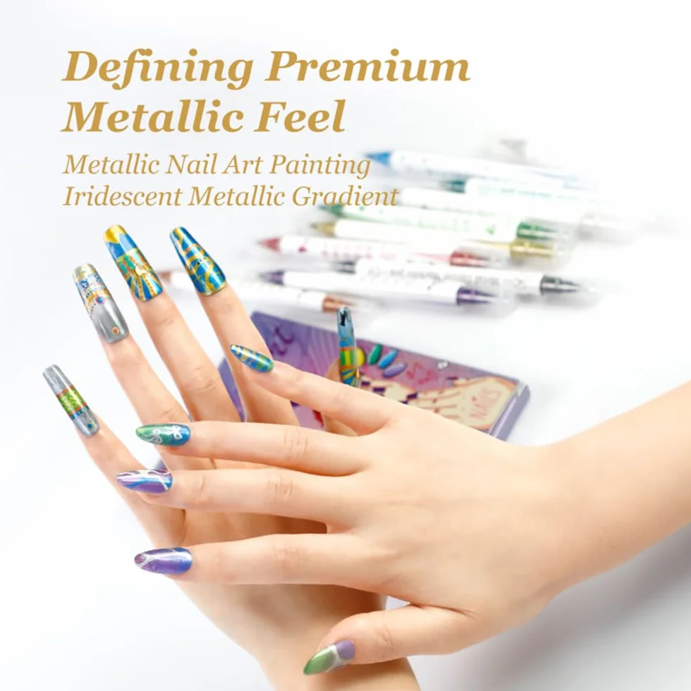 Kit 10 Stylos Vernis à Ongles Double Embout Pinceau Pointe Fine 3D Séchage Rapide Manucure