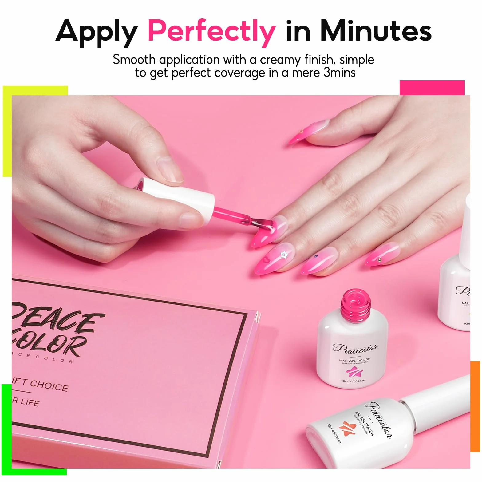 PEACECOLOR Vernis Semi Permanent Néon 10ML 6 Couleurs Rose Orange Jaune Vert Bleu Pourpre Gel UV Soak Off Nail Art Manucure