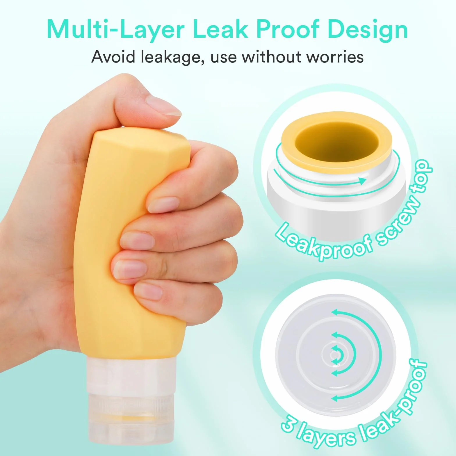 Alyvisun 5 Pièces Flacon Voyage en Silicone 100ml Anti-Fuite Rechargeable avec Sac de Rangement