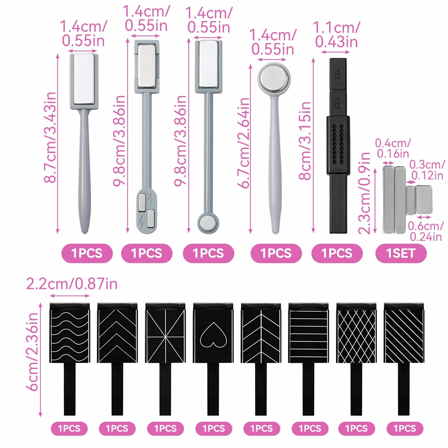 Kit Aimant Cat Eyes Ongles 17 Pièces, Magnétiques DIY Portable Compatible Vernis Gel