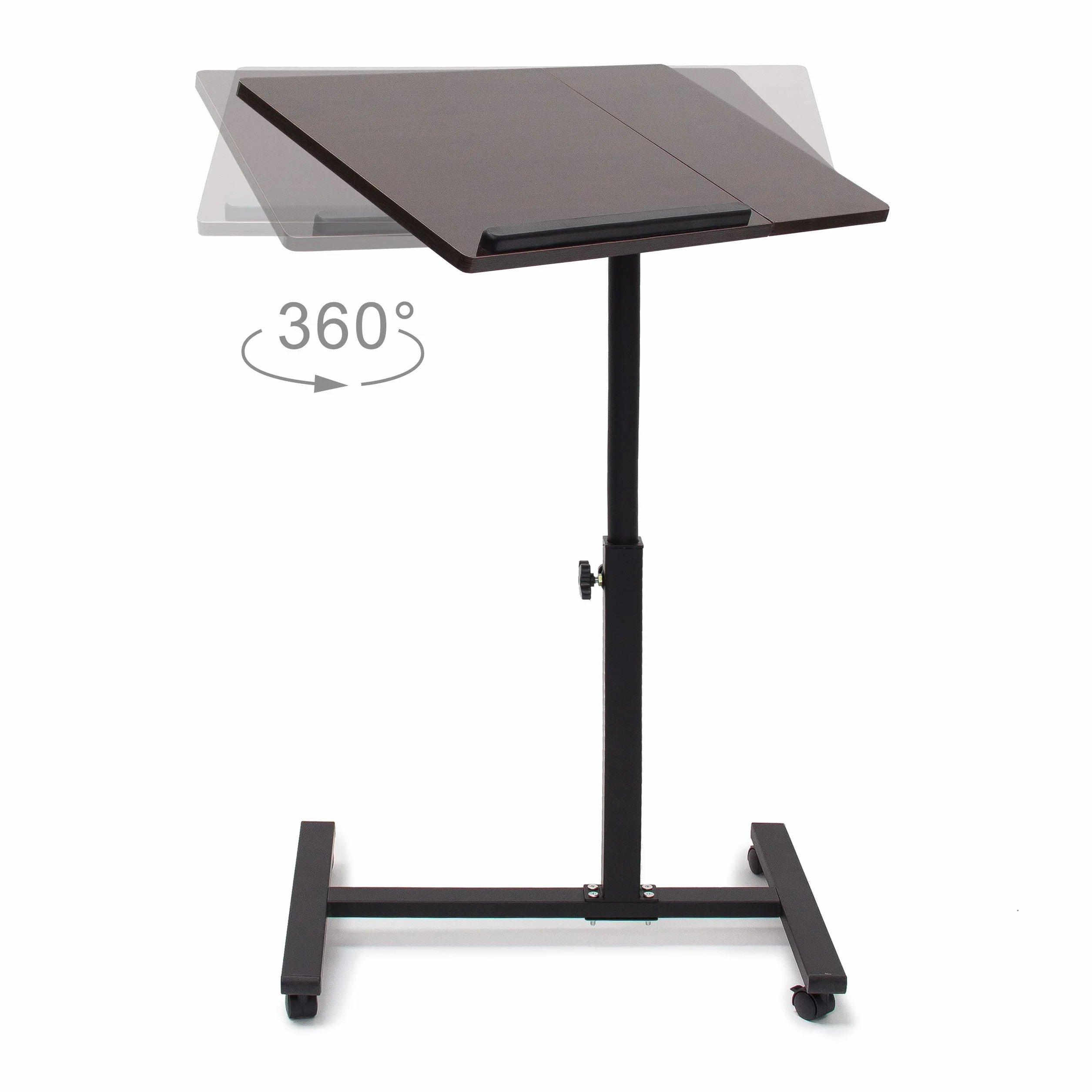 Relaxdays Table pour ordinateur portable hauteur réglable roulettes pliable 95 x 60 x 40,5 cm bois d'ébène noir