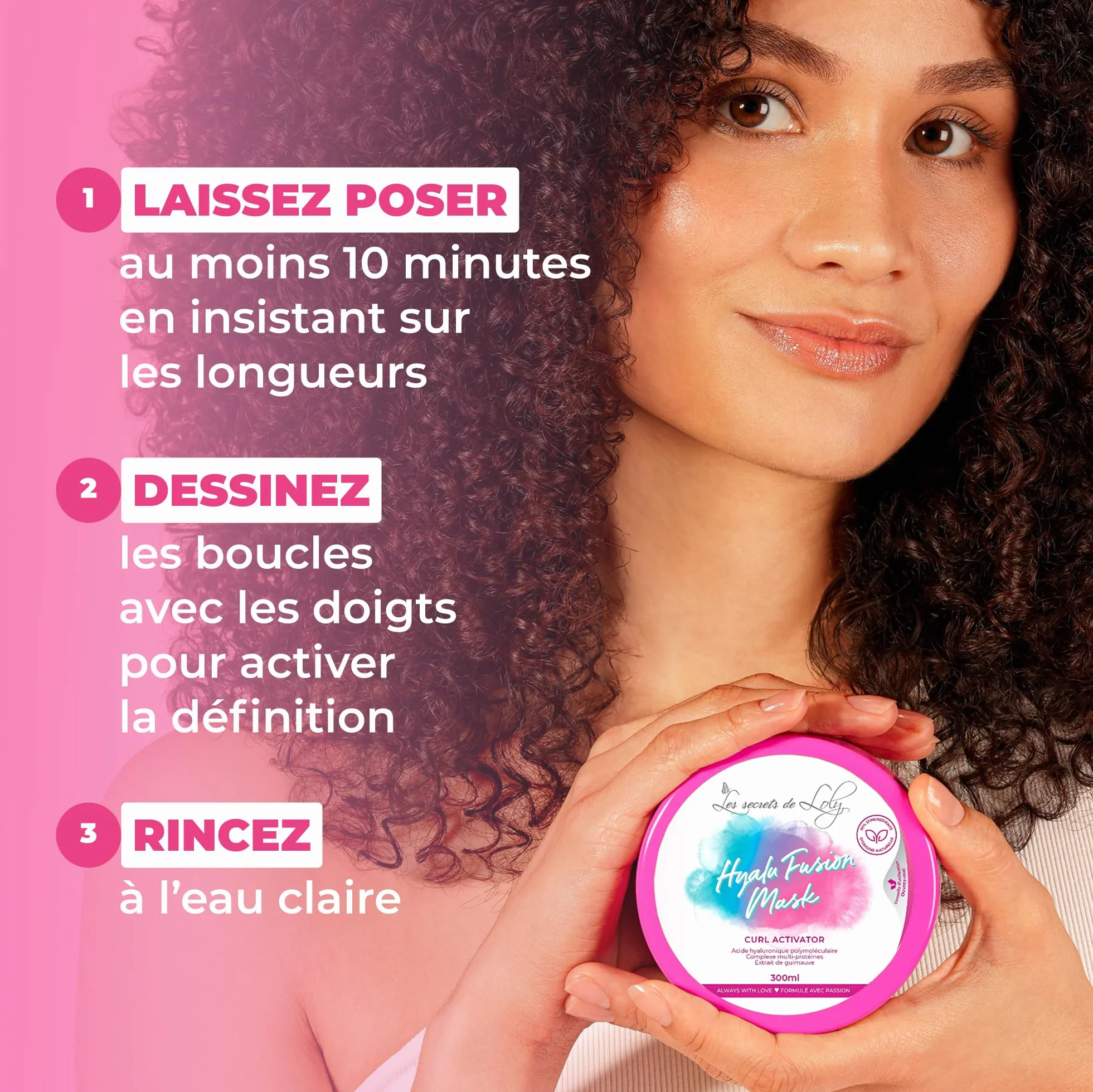 Les Secrets de Loly Hyalu Fusion Mask Masque activateur de boucles Hydratation intense Cheveux multi-texturés 300 ml