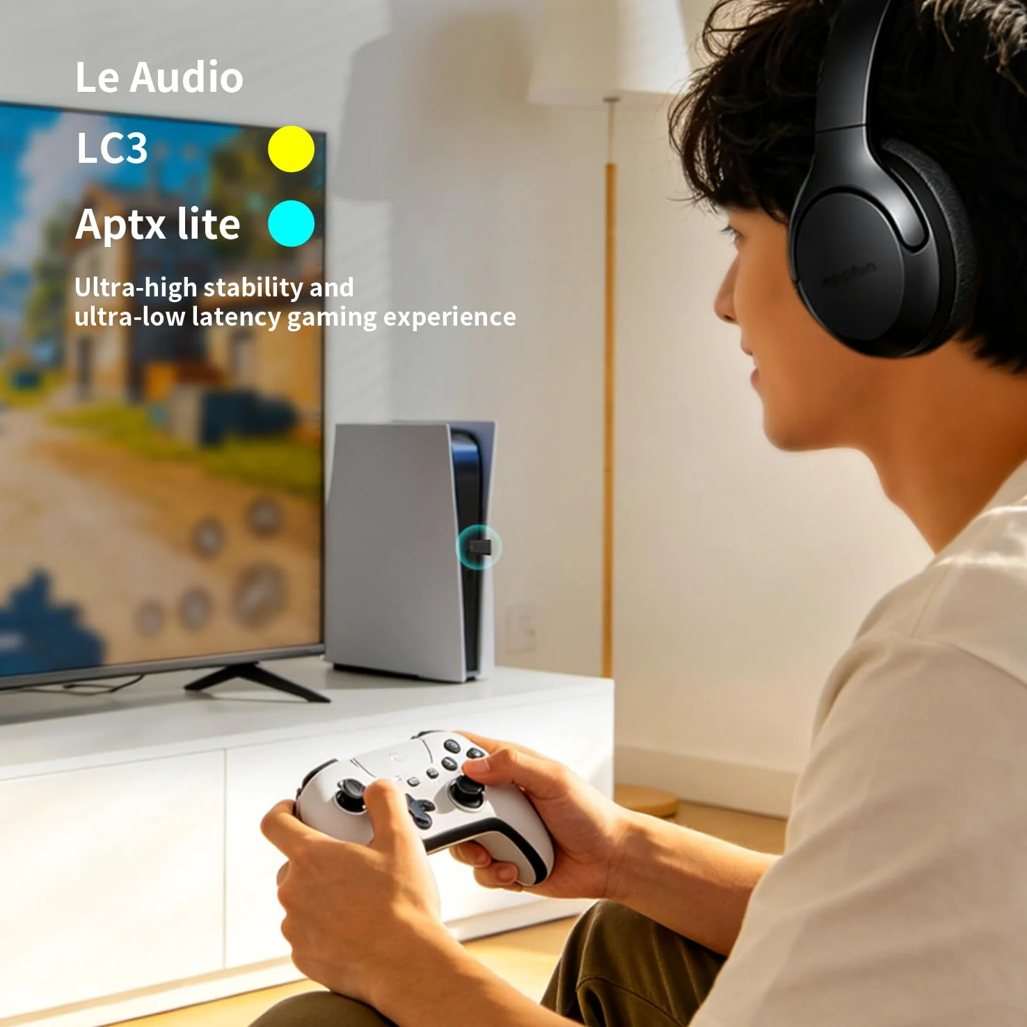 eppfun USB-C Le Audio Bluetooth 6.0 Clé Adaptateur avec LDAC APTX-Adaptive & Lossless, Auracast Émetteur Dongle pour iPhone /PS5/Switch, App d'accompagnemen