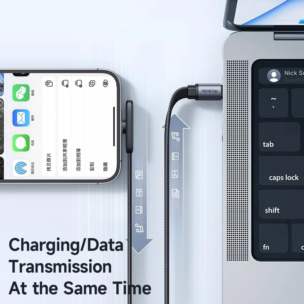 mcdodo Câble USB C vers Lightning 36 W - Chargeur court à 90° en nylon - Pour iPhone 14, 13, 12, 11, XS, XR, X, 8, 7, 6s, 6, iPad