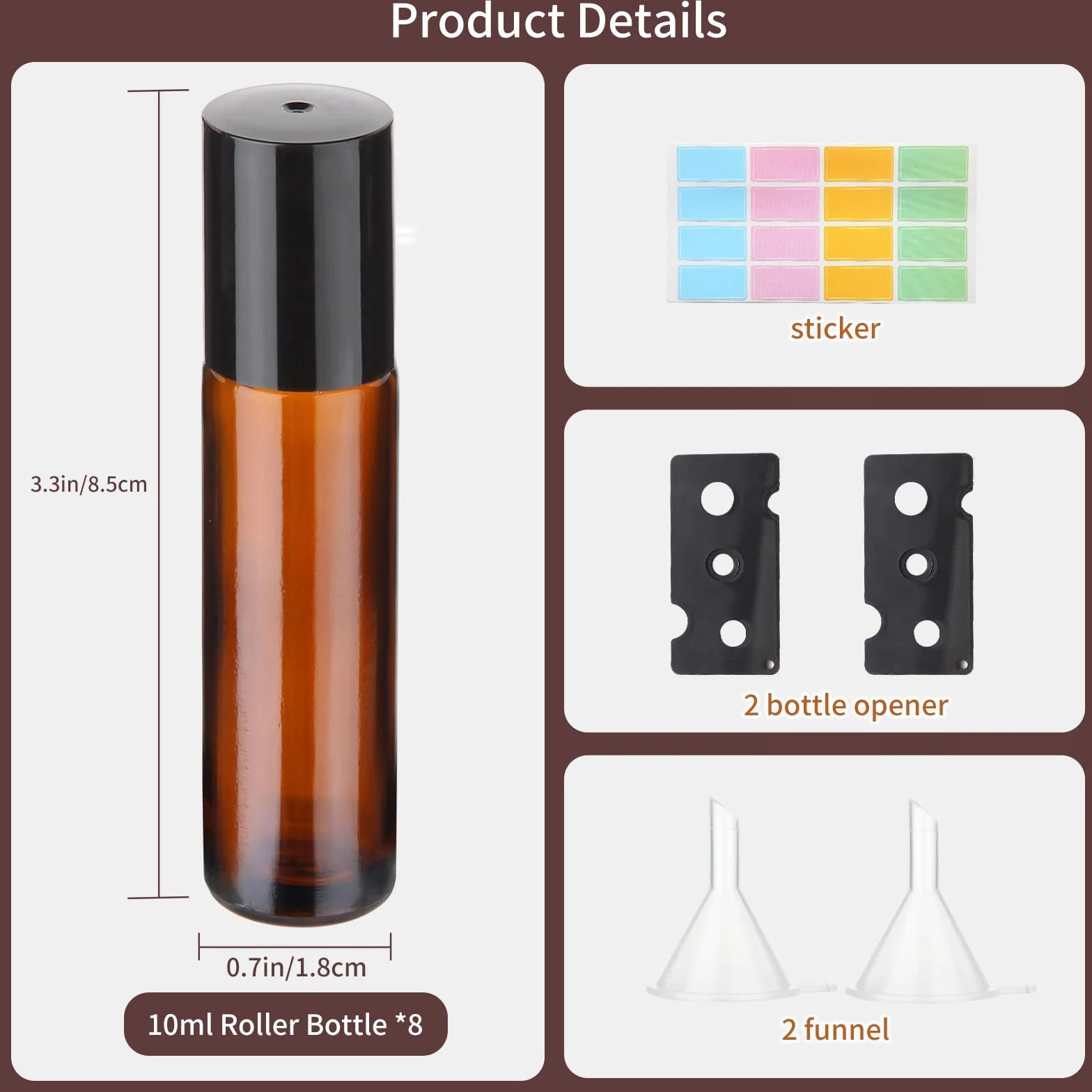 Flacon Roll On Vide en Verre 10ml 4Pcs avec Billes en Acier Inoxydable pour Huiles Essentielles et Parfums
