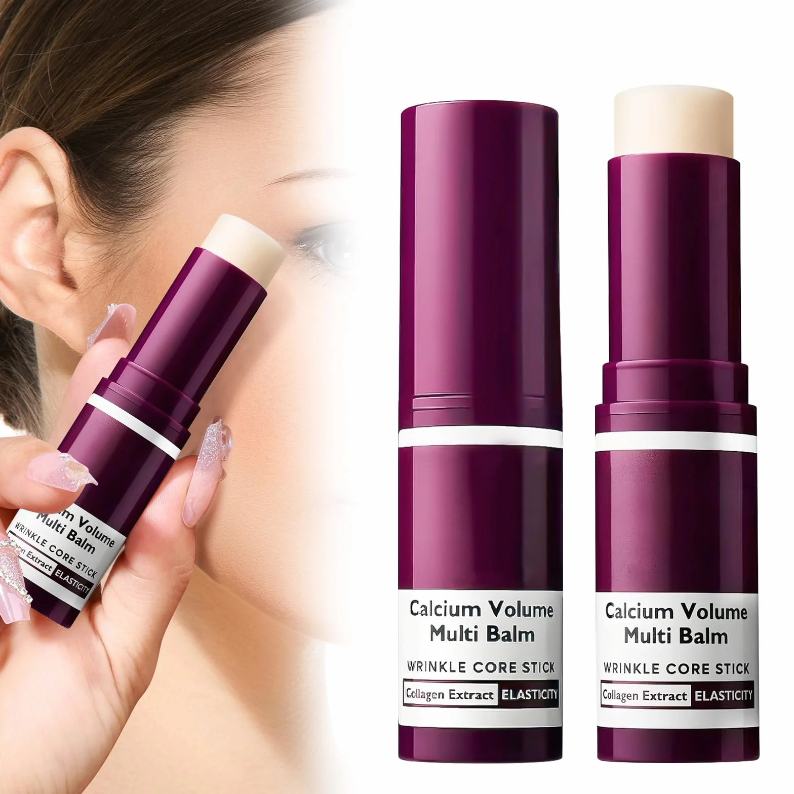 Cemenrete Lot de 2 Baumes au Calcium Multi Baume Anti-Âge Raffermissant Coréen Skincare Stick Hydratant pour Yeux, Cou, Visage