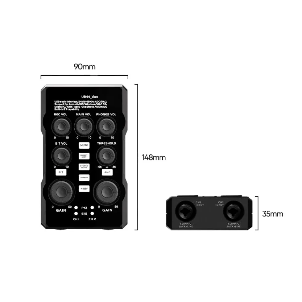 Carte son externe professionnelle pour chant et diffusion en direct, interface audio USB compacte avec boîtier en ABS, adaptateur de micro portable pour PC et mobile, noir