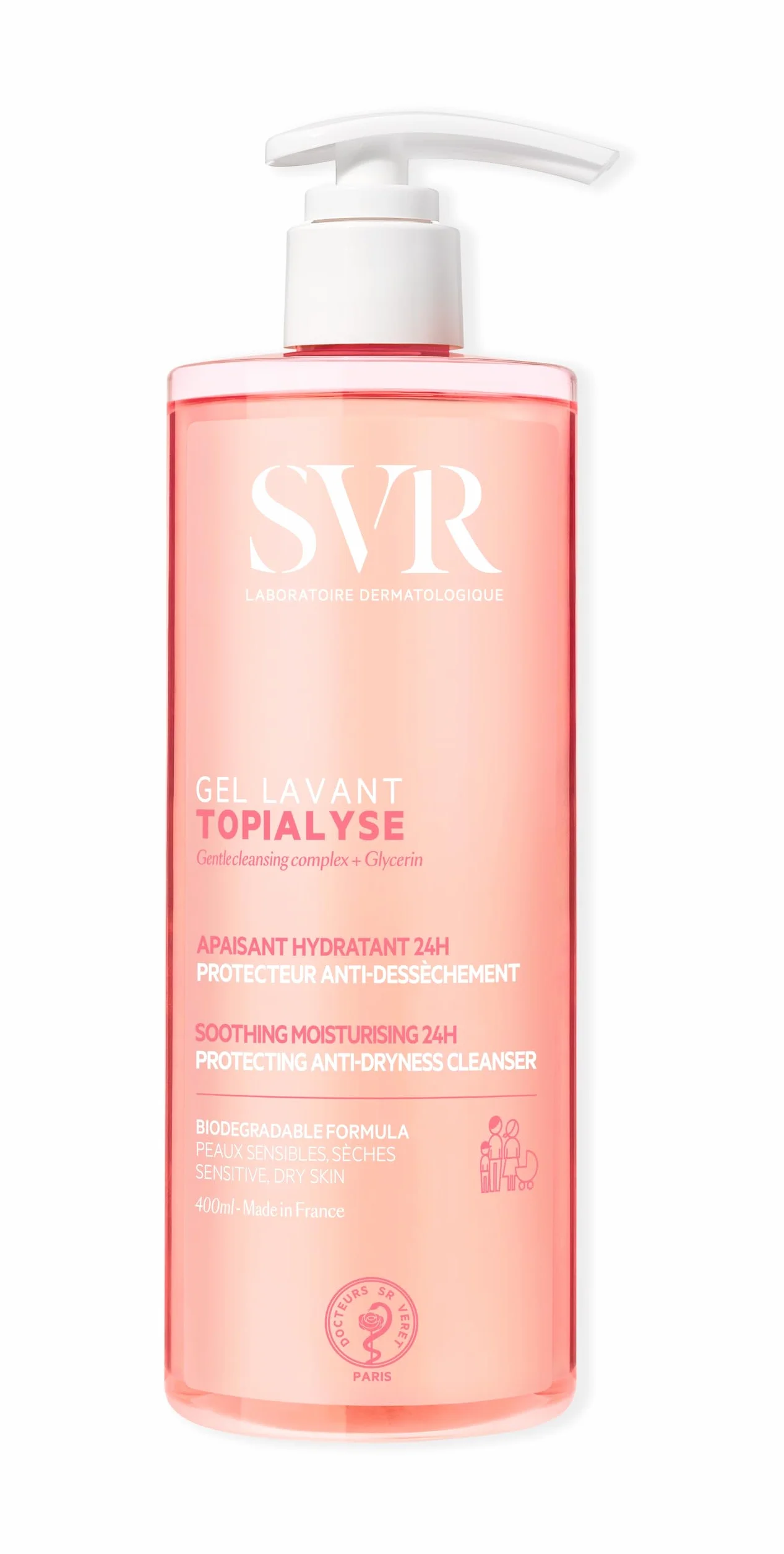 SVR Topialyse Gel Lavant Nettoyant doux protecteur anti-dessèchement peaux sèches sensibles Glycérine végétale Omégas 3-6-9 400 ml