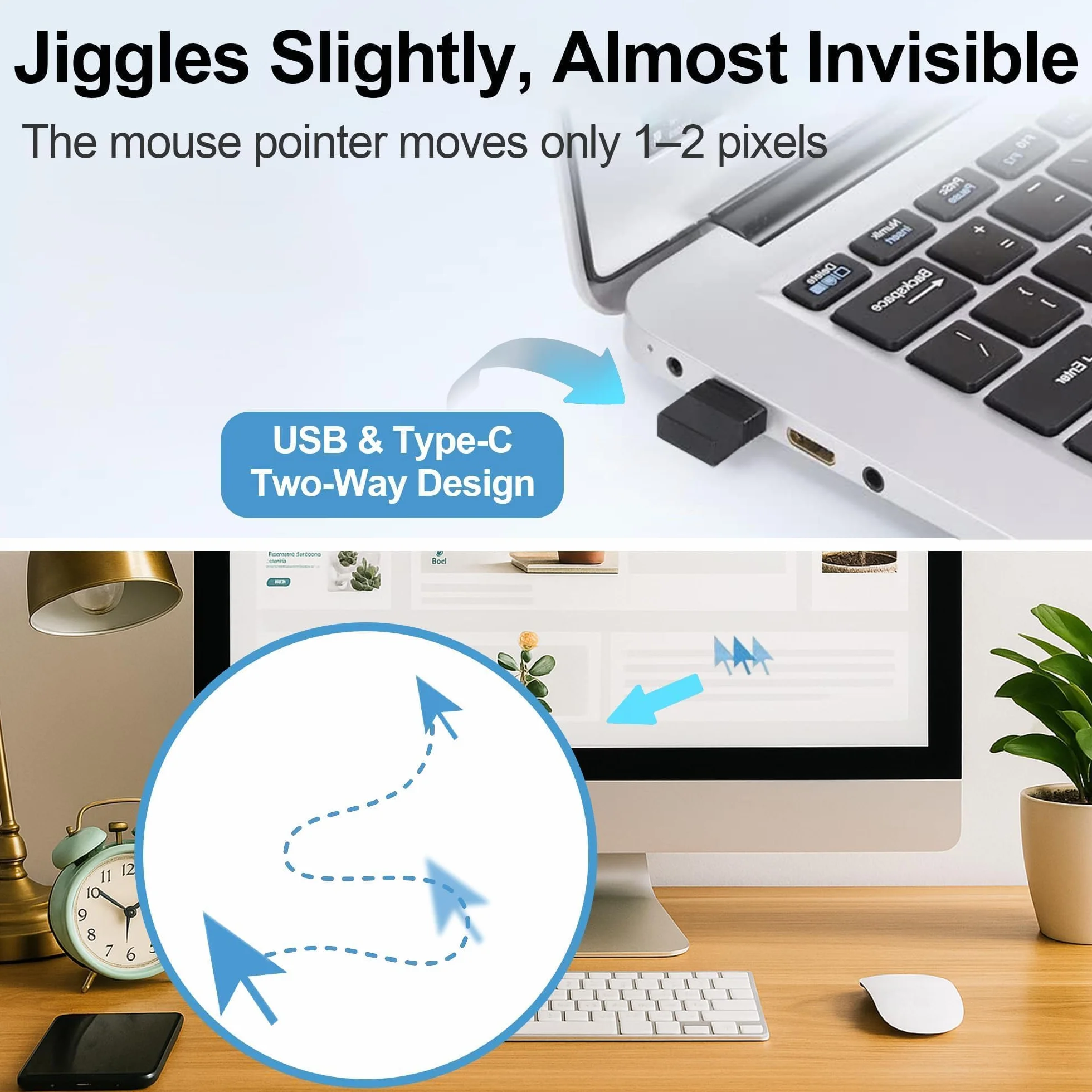 Mouse Mover Wiggler USB Type A & C Undetectable, Jiggler Anti Veille Ultra Slim, Simulateur de Mouvement Souris pour PC Mac