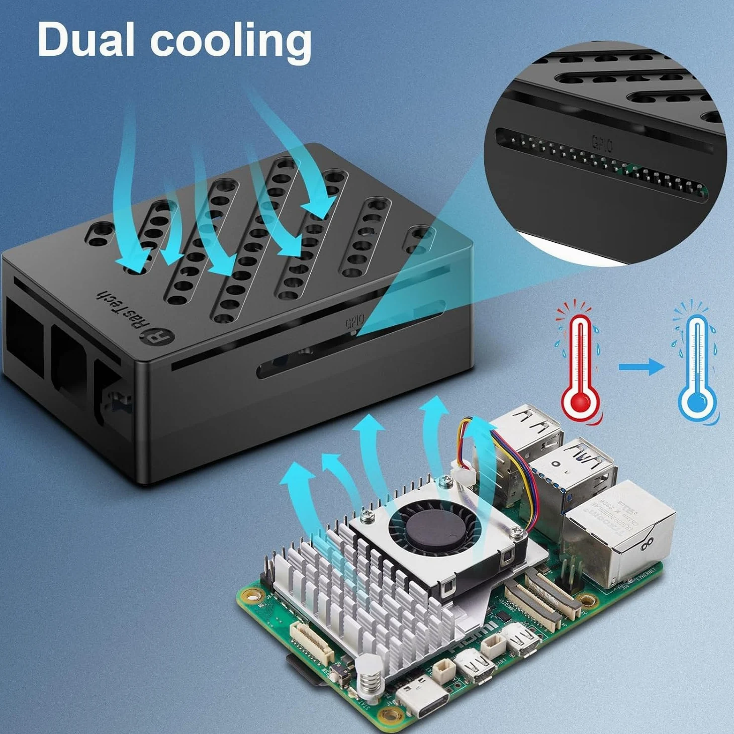 RasTech Raspberry Pi 5 Kit de 8 Go de RAM avec boîtier Pi 5, refroidisseur actif, tournevis et Raspberry Pi 5 carte de 8 Go incluse