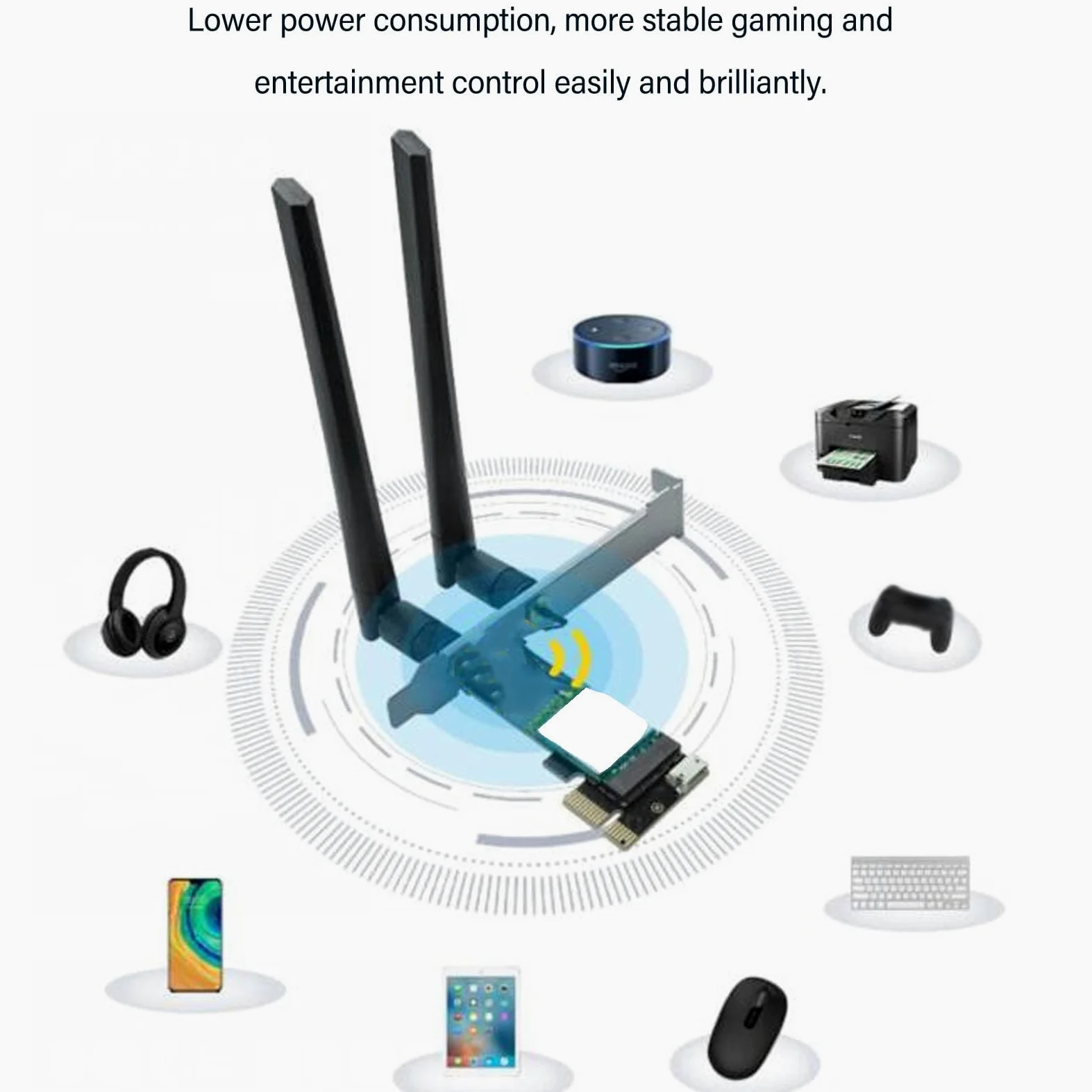 Yunseity Carte Réseau AX210 WiFi 6 Pcie, Adaptation sans Fil 2,4 G 5,8 G 6 3 Bandes Prenant en Charge 802.11a / B / / N/AC/AX, Adaptateur WiFi Pcie pour l'ordinatur de Bureau.