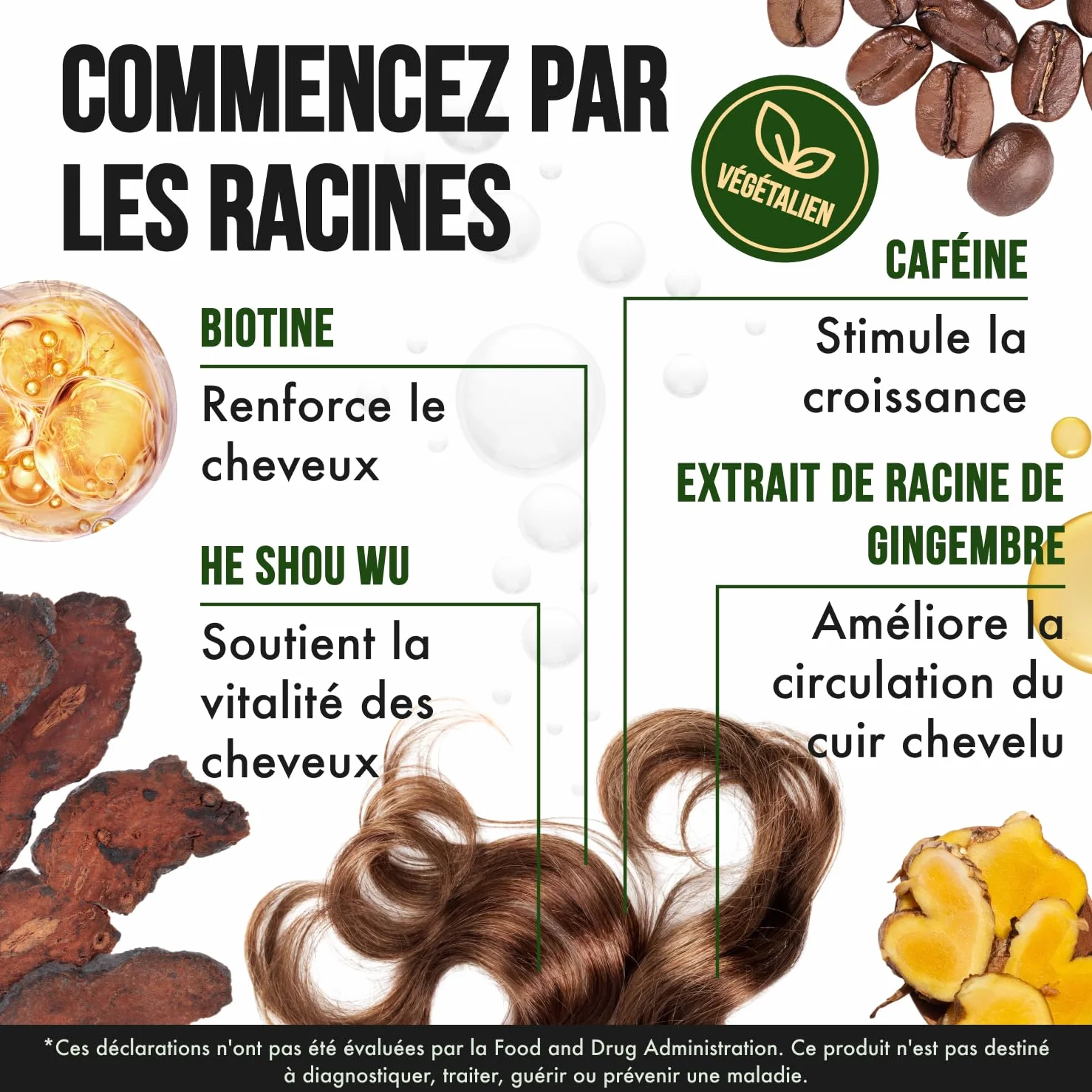 Serum Pousse Cheveux Spray à la Biotine, Caféine, Huile de Ricin et Aminexil - Favorise la Pousse Rapide (3 mois)