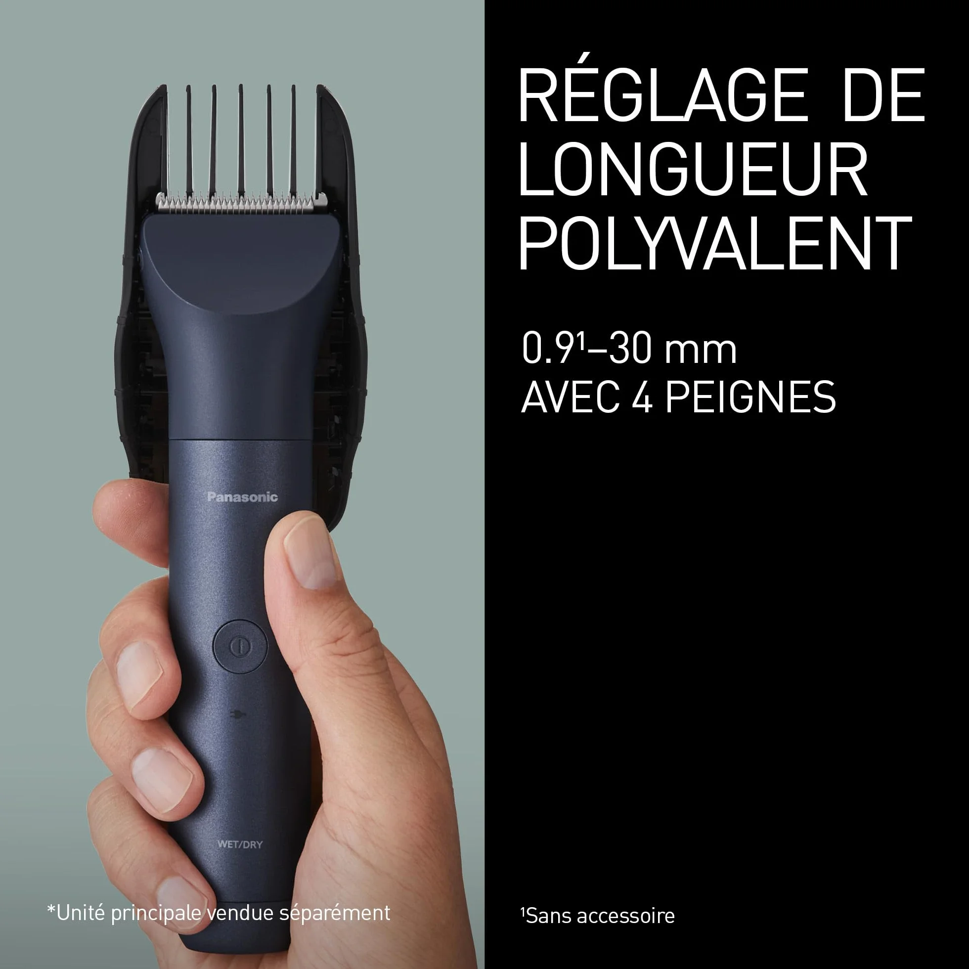 Panasonic ER-CHC1-A301 MULTISHAPE Accessoire Tête de Tondeuse à Cheveux avec lames professionnelles, 15 Réglages de Longueur, 4 Peignes, Noir