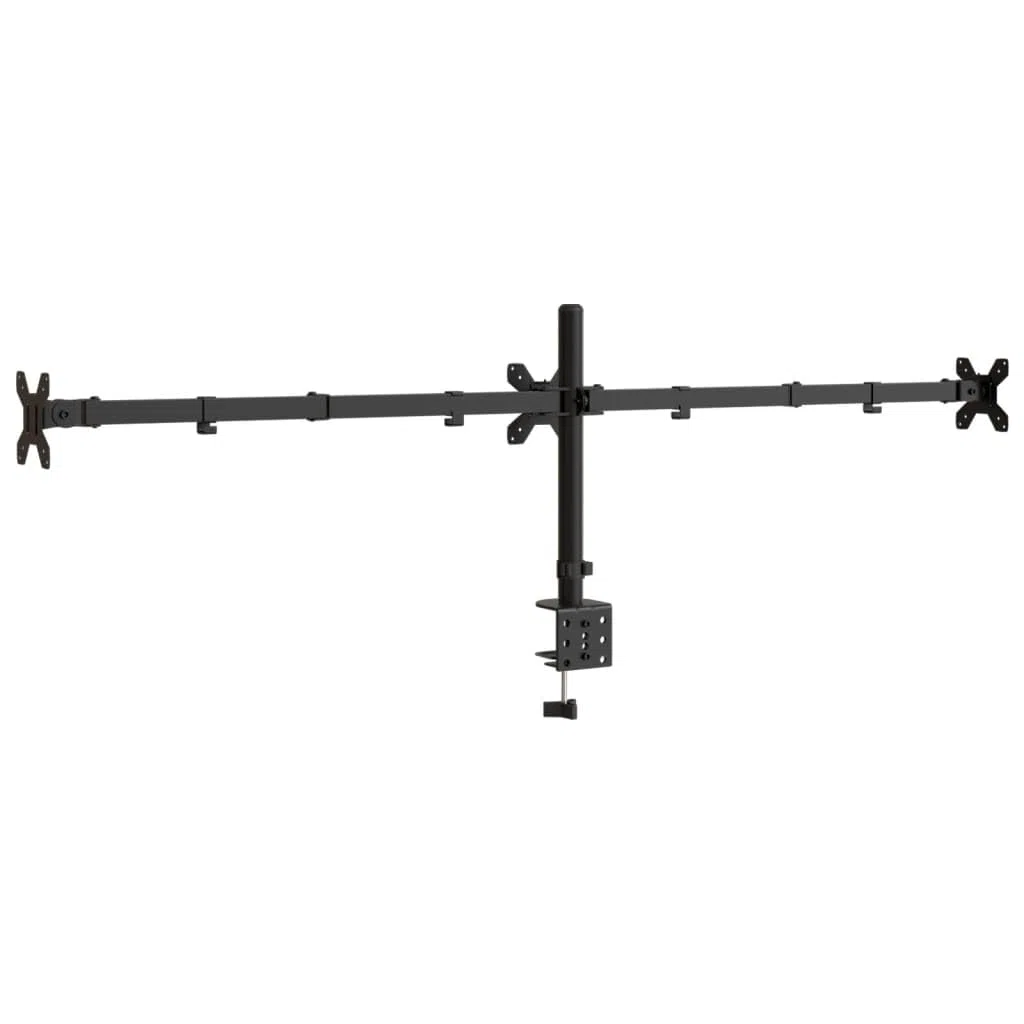 Support de Moniteur Triple Noir en Acier VESA 75 100 mm, réglable pour Bureau ou Mur, Compatible avec écrans 33-68 cm, Fixation Facile, Organisation câble Pratique