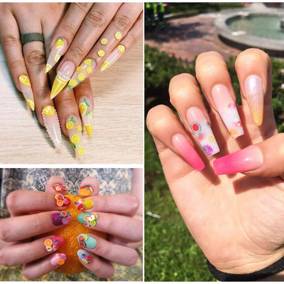 Kalolary 24 Boîtes 3D Mignonne Ongles Fruits Tranches Autocollants à Ongles Conseils Décorations
