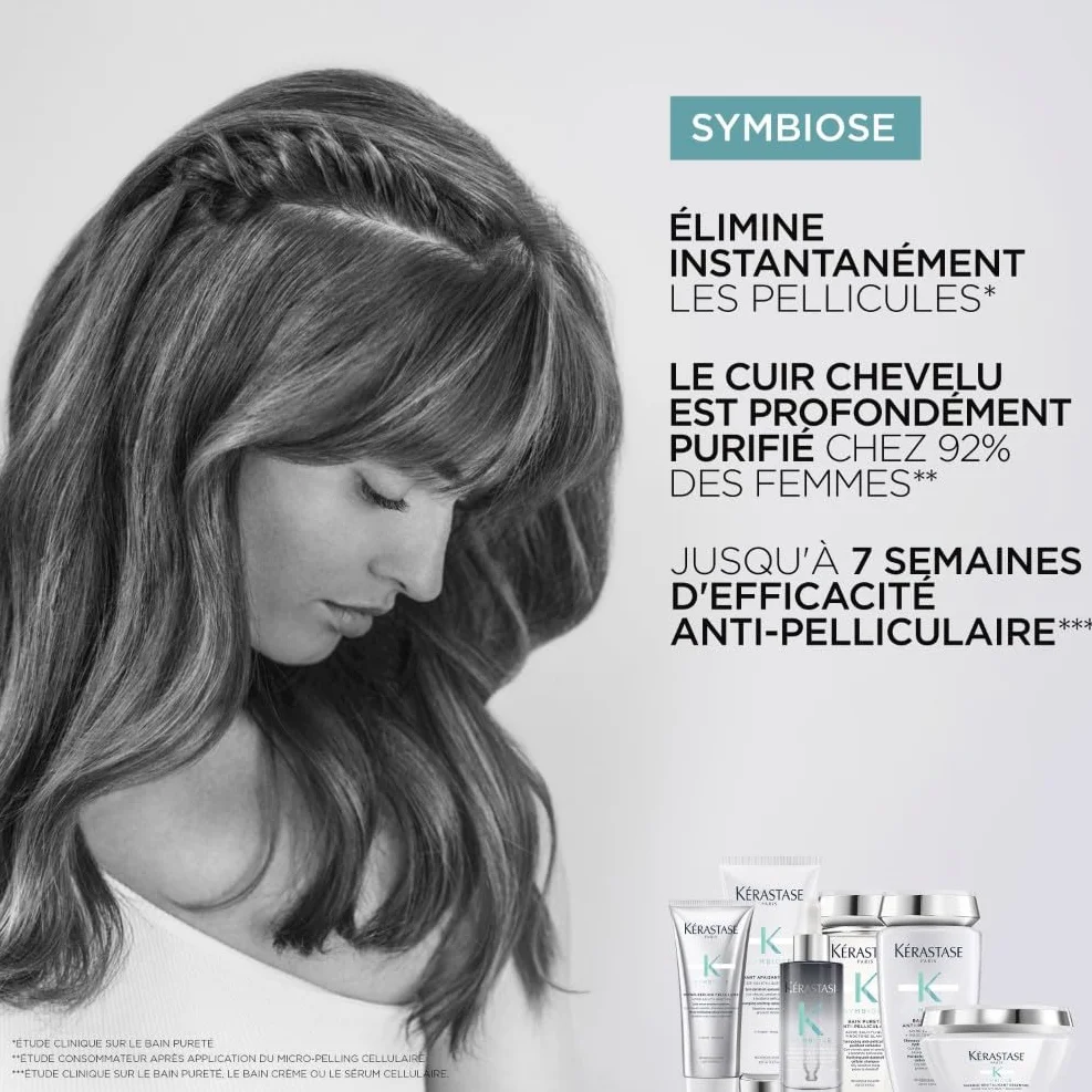 Kerastase Symbiose Bain Crème Pureté Shampoing Antipelliculaire 250 ml Acide Salicylique Sans Silicone Cuir Chevelu Gras Sensible