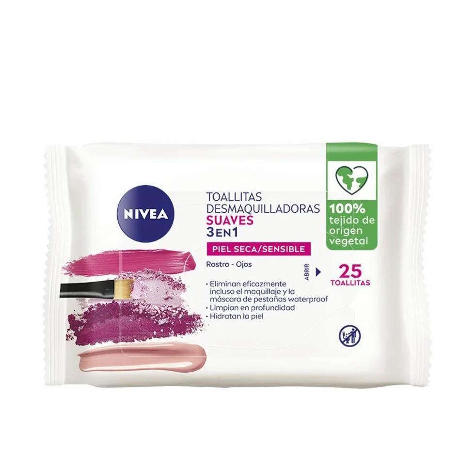 NIVEA Lingettes démaquillantes douces 25 unités pour peau sèche et sensible visage yeux lèvres cou