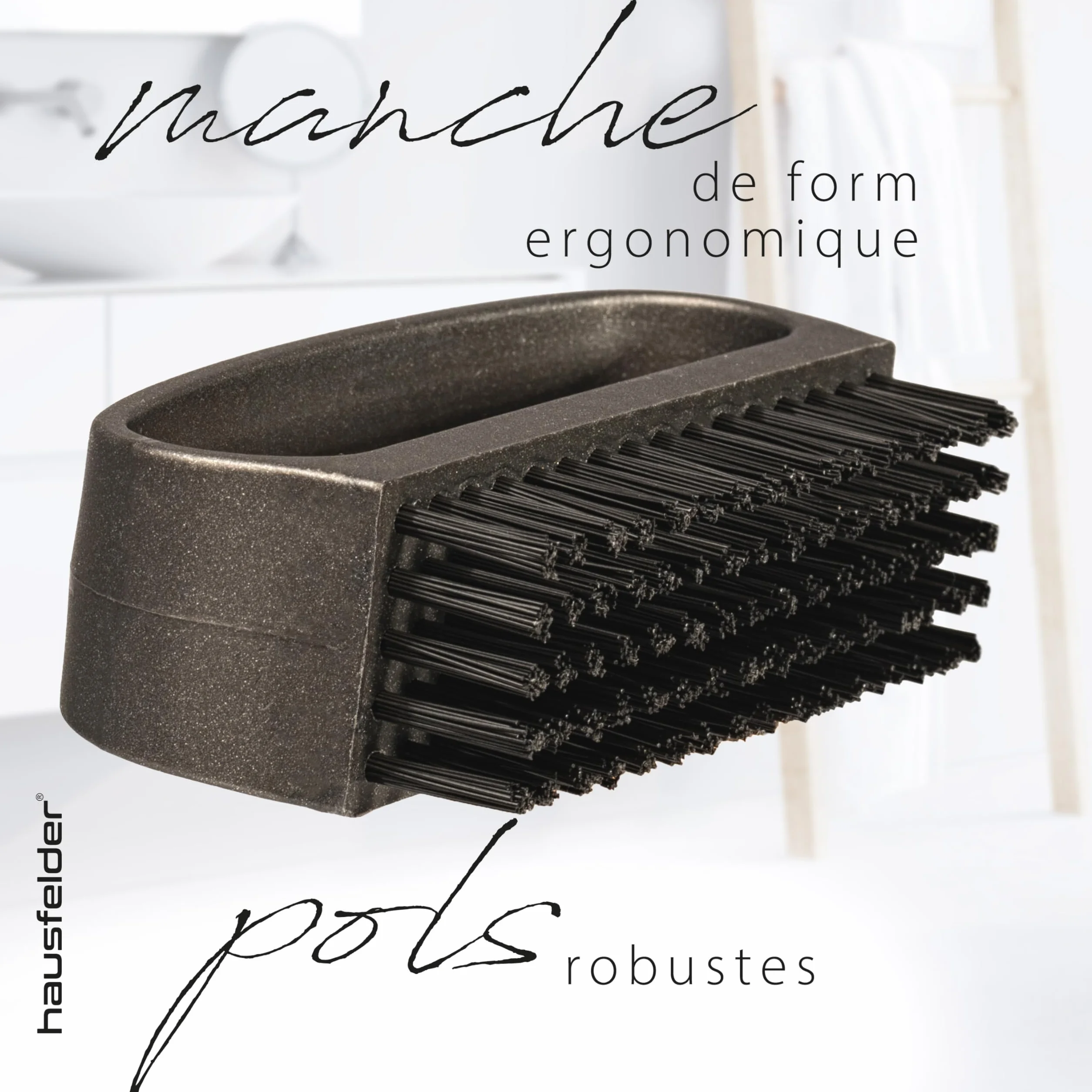 Hausfelder brosse à main lot de 4, poils dures, noir anthracite mat