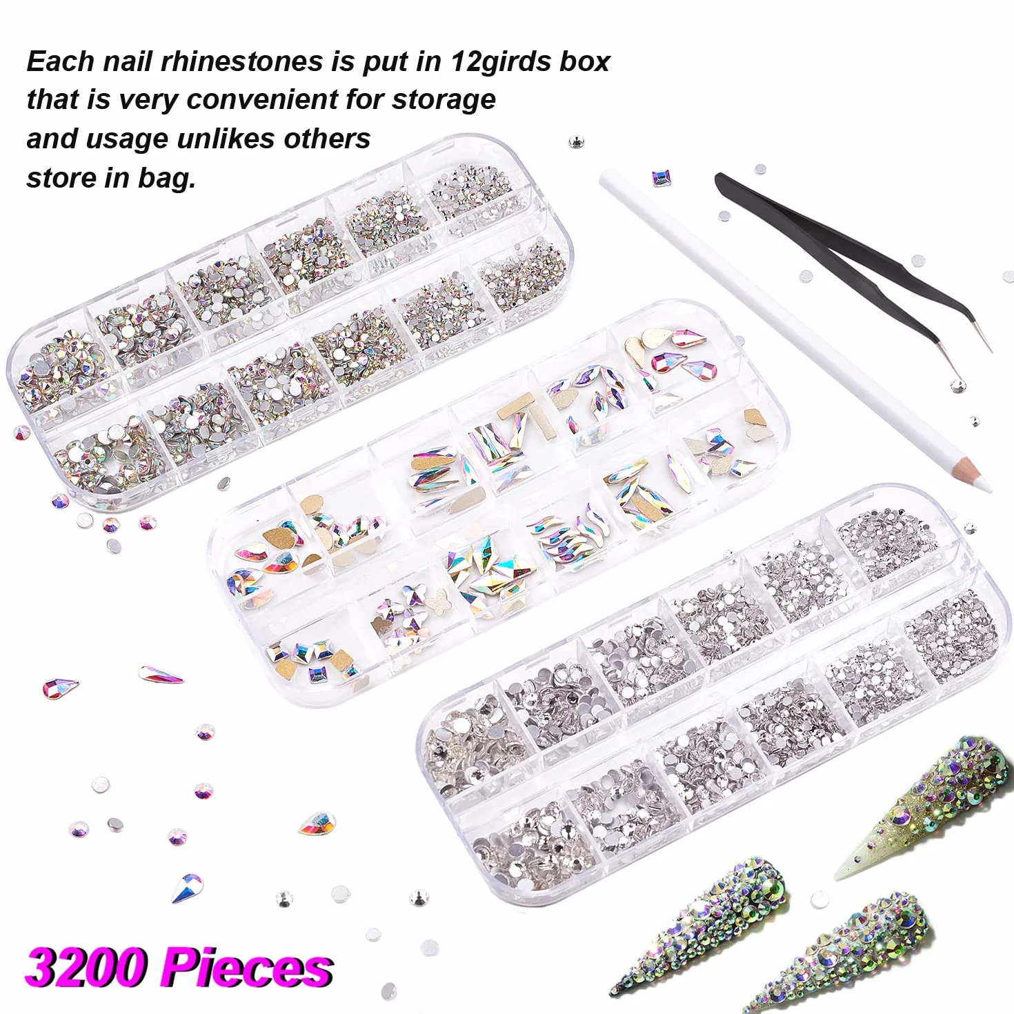 FITDON Strass Nail Art Cristal AB Gemmes Plat Diamant Ongles Décoration Accessoires DIY