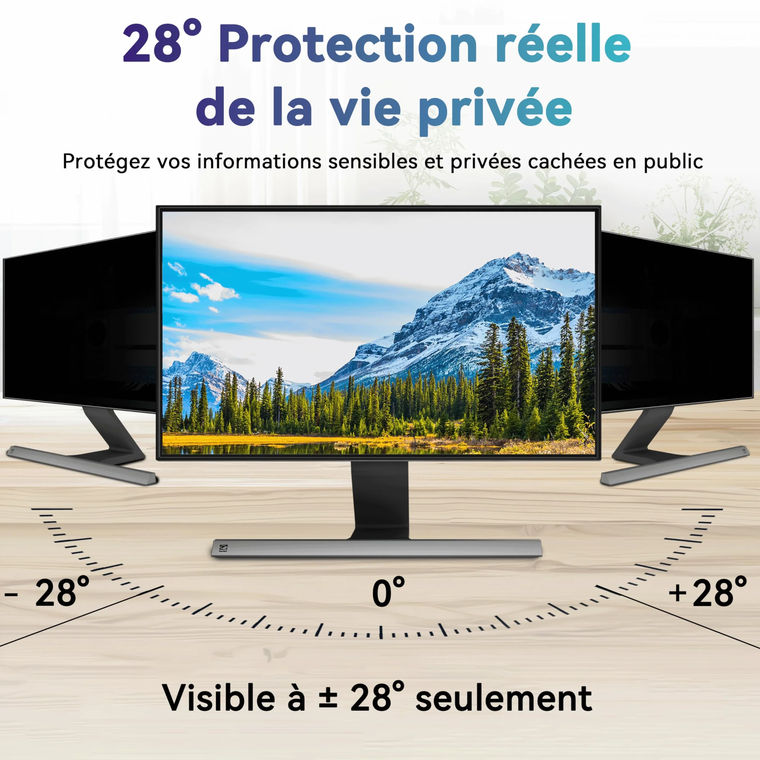 Filtre de Confidentialité 27 Pouces 16:9 Anti-Espion Anti-Lumière Bleue Protection d'Écran Amovible