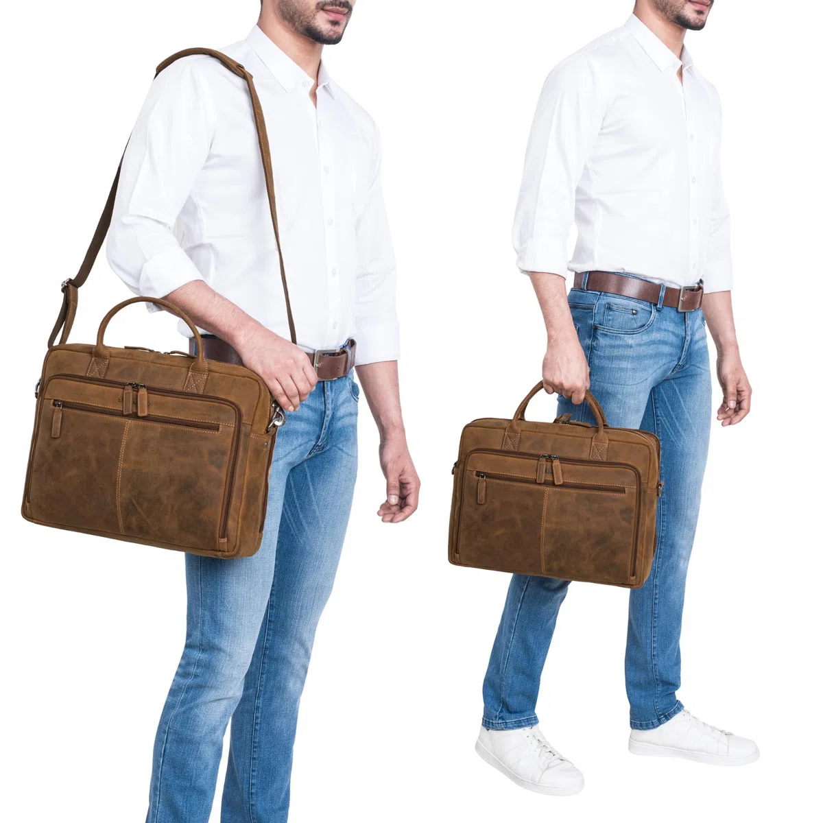 STILORD Zenon Cuir Sac Porte-Documents pour Ordinateur Portable 15.6-16 Pouces - Grand Sacoche Business Bandoulière - Sac Travail Cuir Véritable pour Homme & Femme Couleur:Bergamo - Marron
