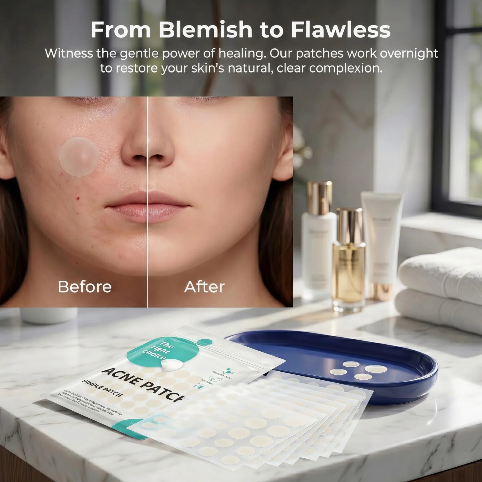 Hydrocolloïde Pimple Patches 300 Pièce, Invisible 2-In-1 Jour et Nuit avec Huile de Tea Tree & Acide Salicylique, Imperméable Transpirable
