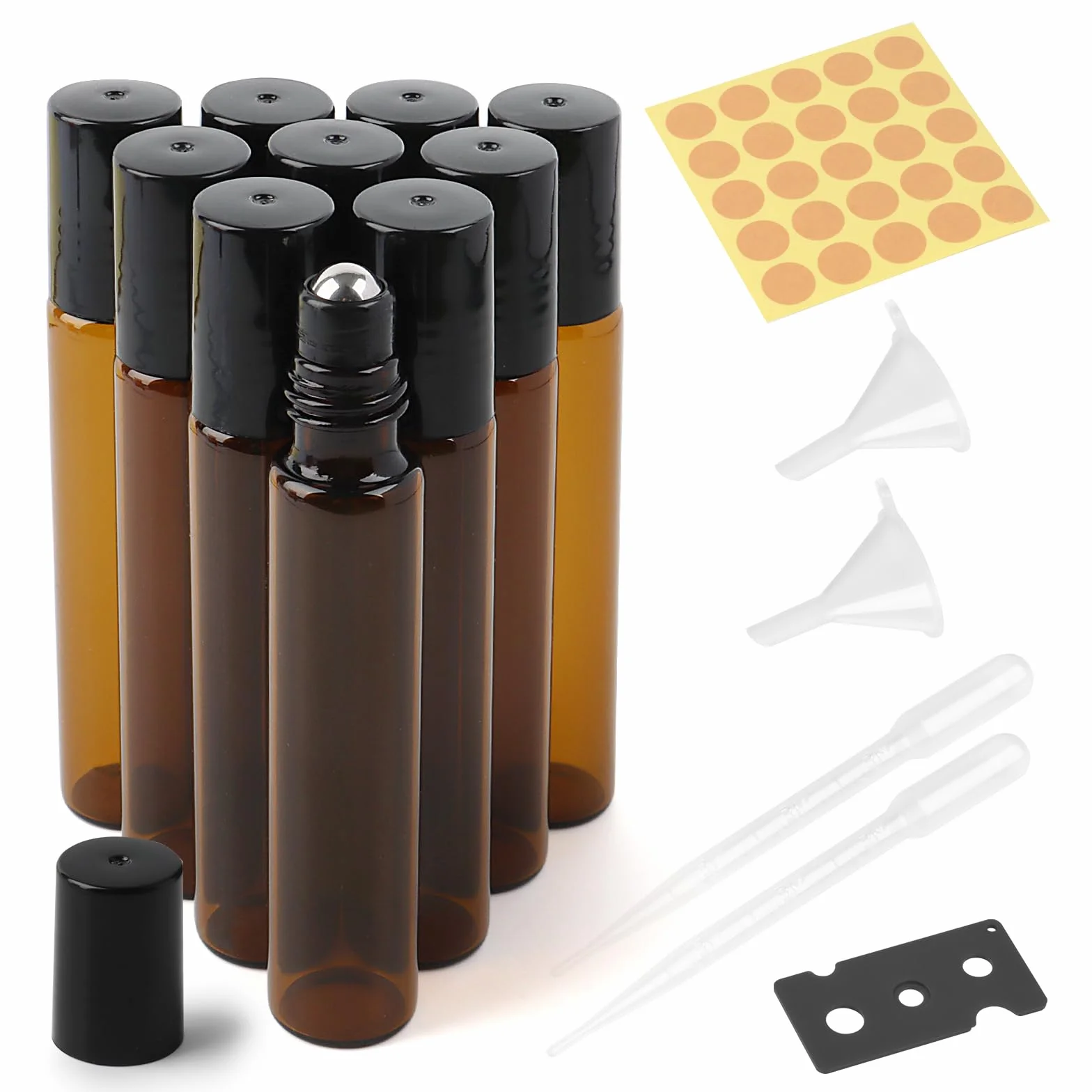 Lot de 10 bouteilles en verre roll-on vides 10 ml pour huile essentielle avec rouleau inoxydable