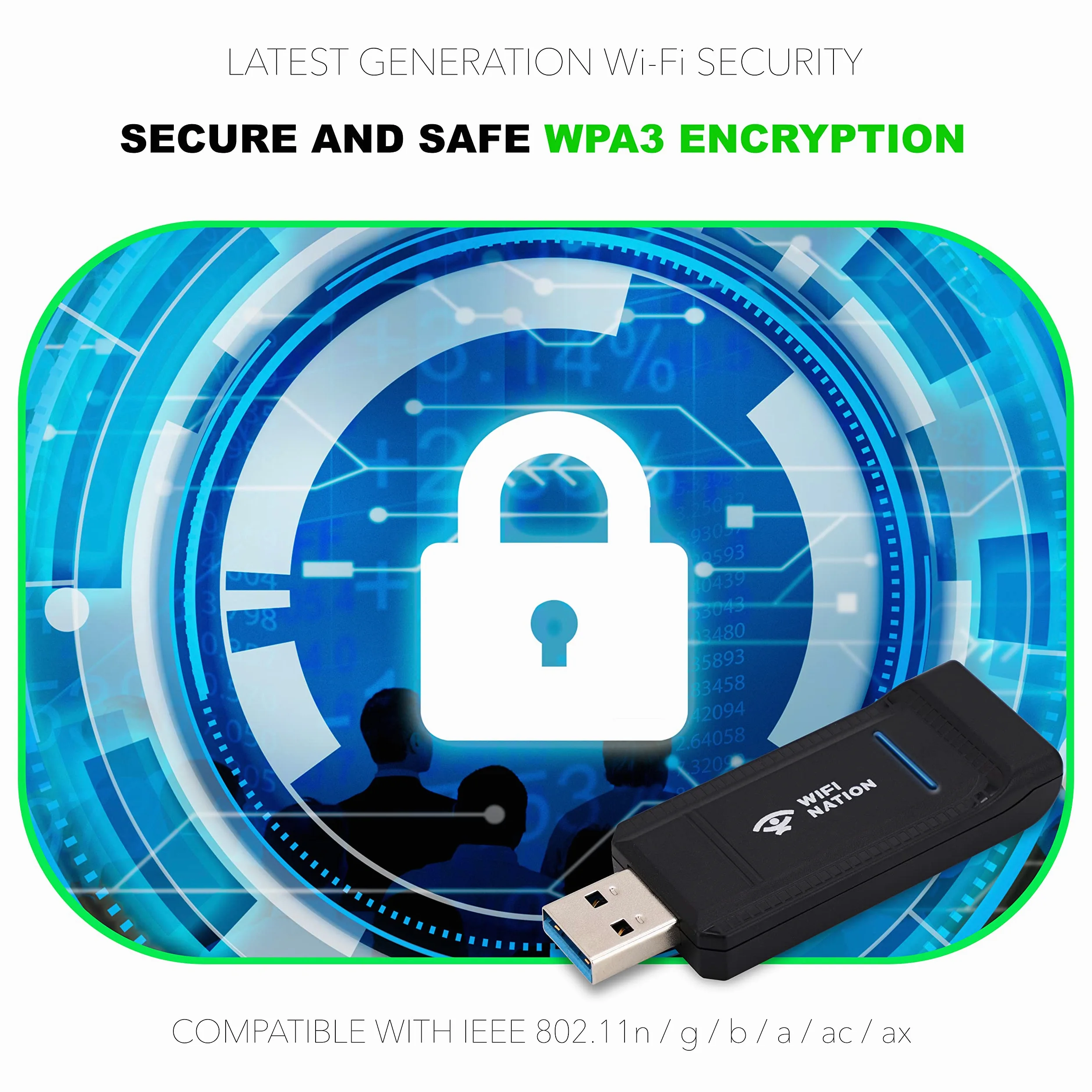 WiFi 6 AX1800 2T2R, puce USB 3.0 : RTL8832AU, adaptateur de dongle WiFi | adaptateur de carte réseau sans fil Gigabit 802.11ax | 5 GHz/2,4 GHz | Sécurité réseau WPA3 | Windows 7/10/11