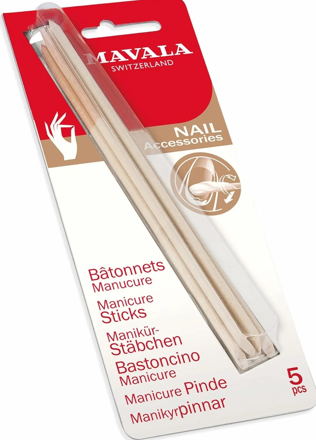 Mavala Pack de 5 Bâtonnets Repousse-Cuticule en Bois de Bouleau - Accessoires Manucure